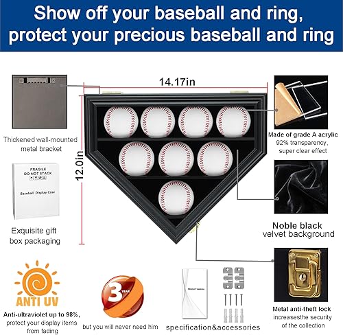 Miniatura 4 de HOROW 8 vitrinas de béisbol transparentes anti decoloración con cerradura con 98 de protección UV soportes de béisbol para puerta acrílica caja de