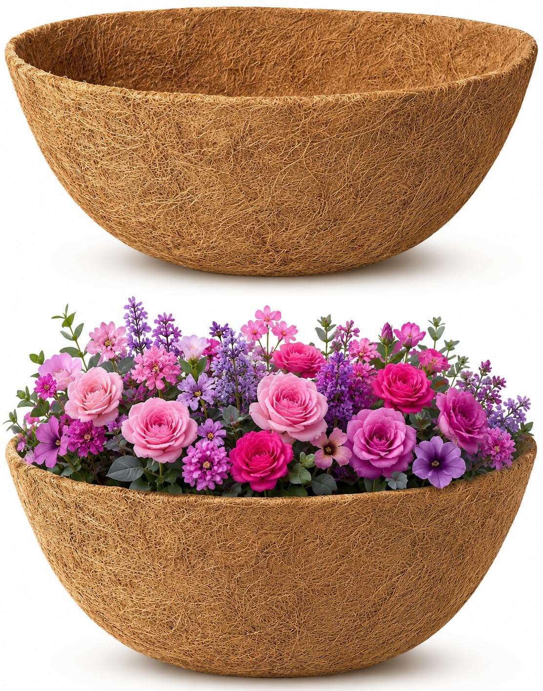 HFHOME 2Pcs 30.4cm/12in Coco Liner, Round Basket Liner for Hanging Planters, Eco