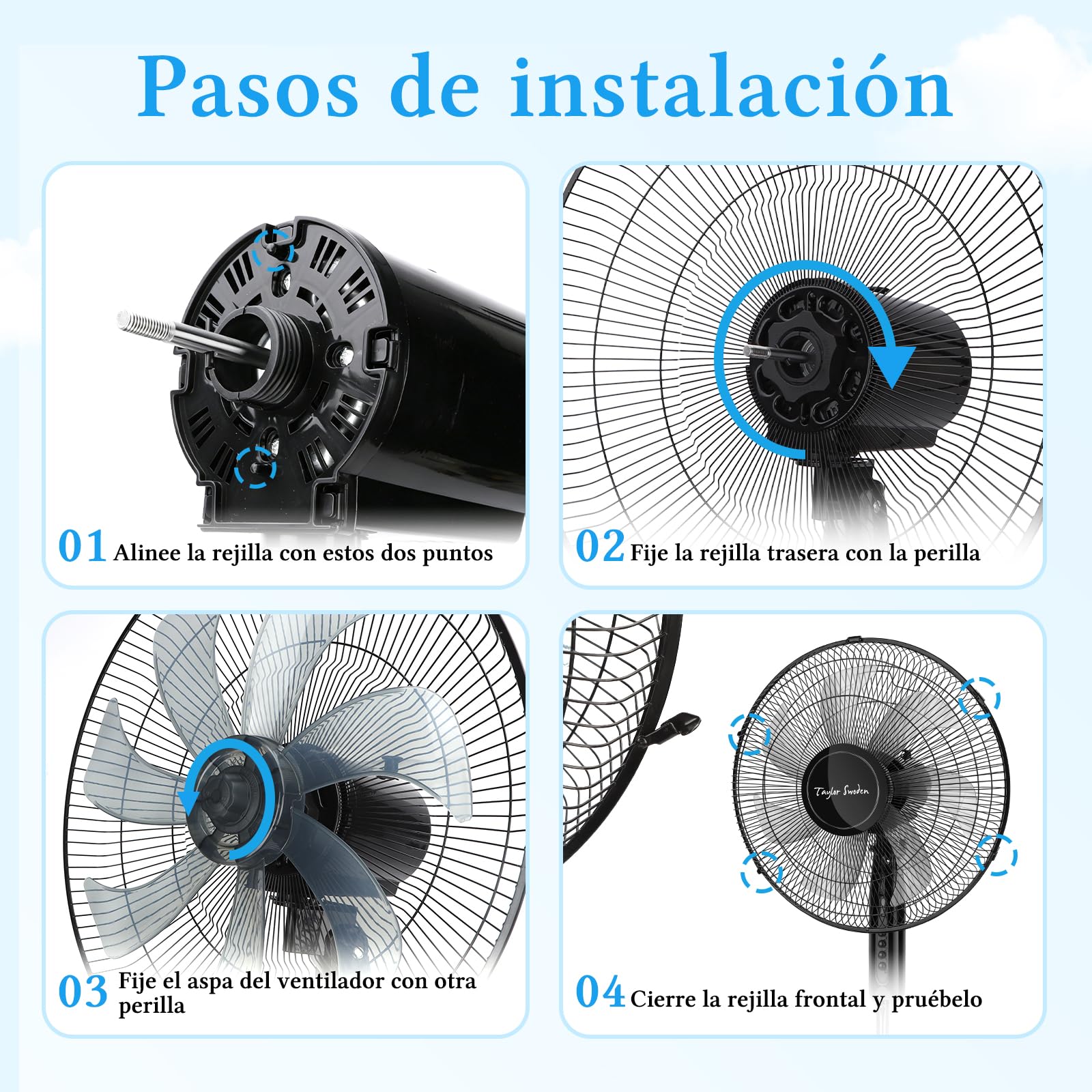 Taylor Swoden 7 Aspas Ventilador de pie Potente, 3 Velocidades, 50W Ventiladores, Altura Regulable, Oscilante, Rejilla de Seguridad, Base Estable, Negro, 43x40x120cm, *2