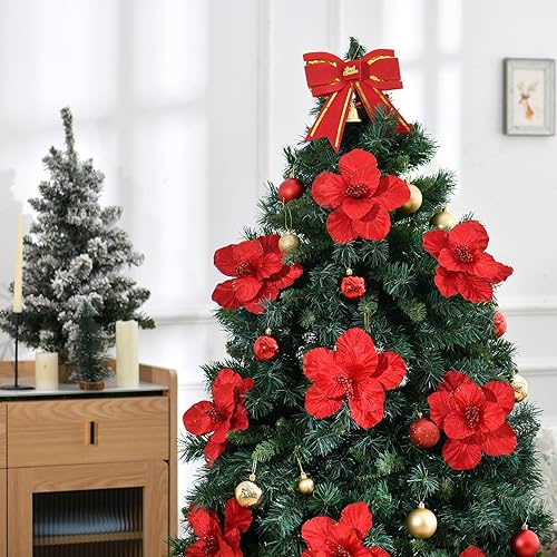 Miniatura 6 de YSZL Juego de 10 palitos de flores artificiales de Navidad grandes con purpurina para decoración del árbol de Navidad, guirnalda de corona de Año