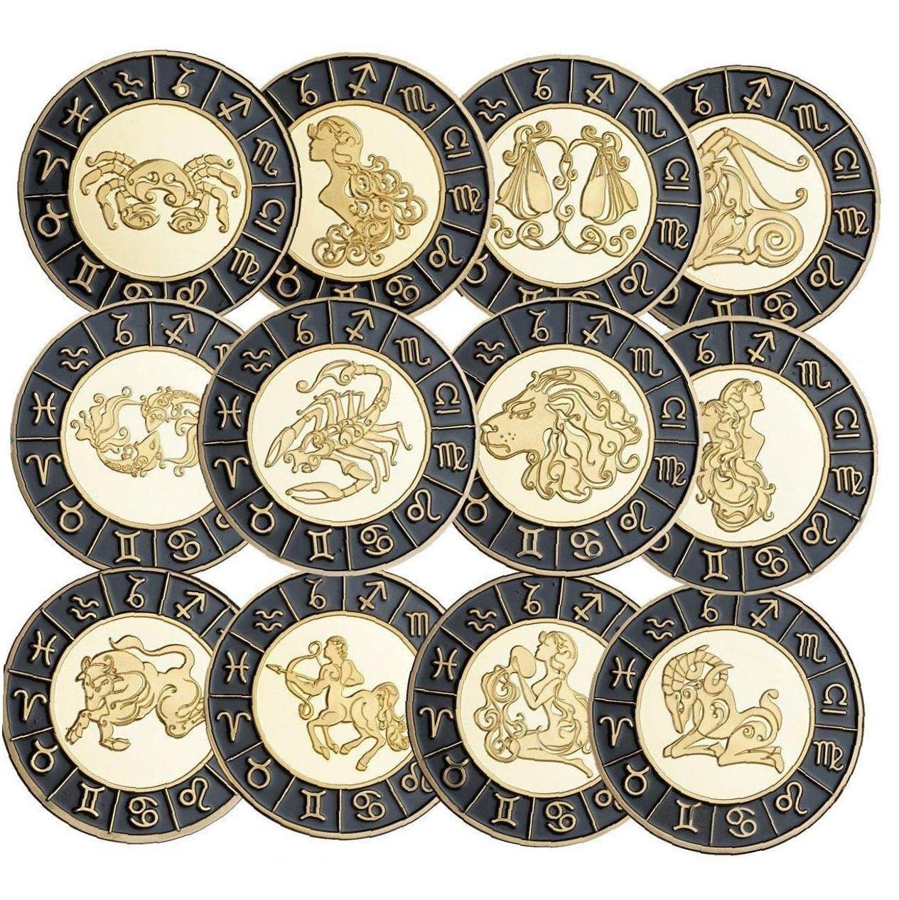 Amazon.co.jp: 12星座 記念硬貨 記念コイン 金メッキ ブラック