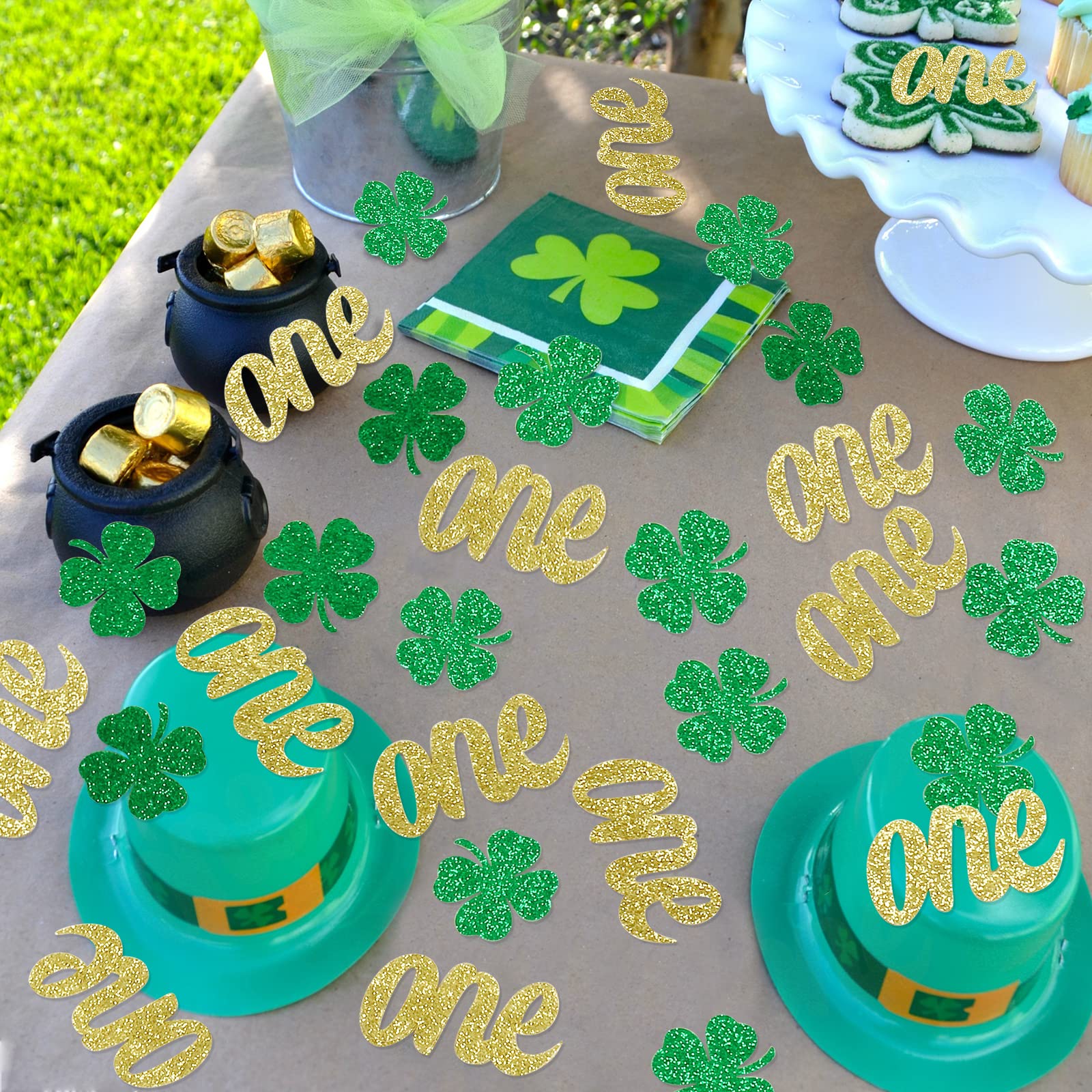 200Pcs St Patricks Day First Birthday Table Confetti - Lucky One 1st Birthday Party Decorations, Lucky One Birthday Table Confetti, Four Leaf Clover 1st Birthday Confetti