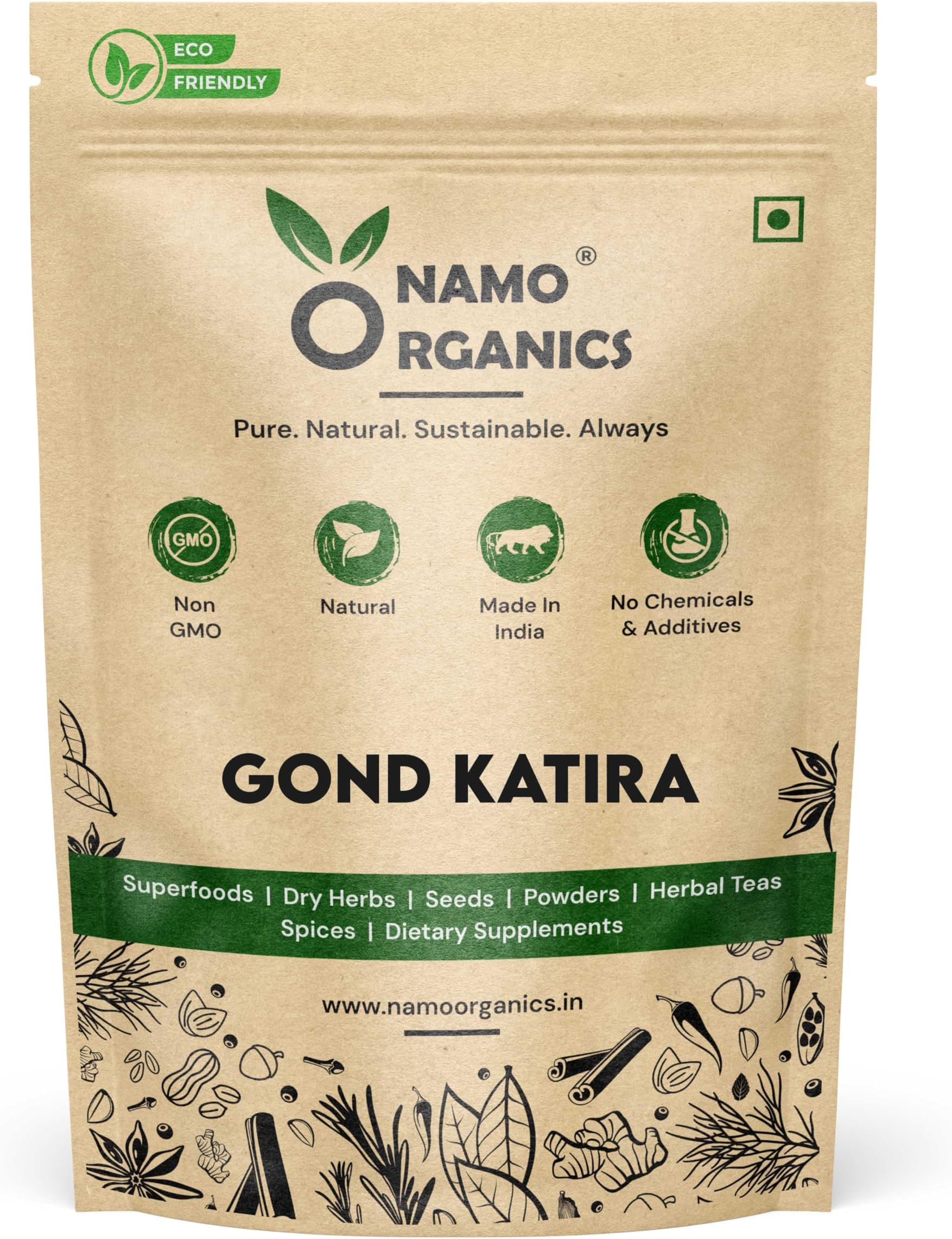 Namo Organics - Pure Gond Katira | Badam Gum Pisin - 400g - 100% Pure and Natural Almond gum