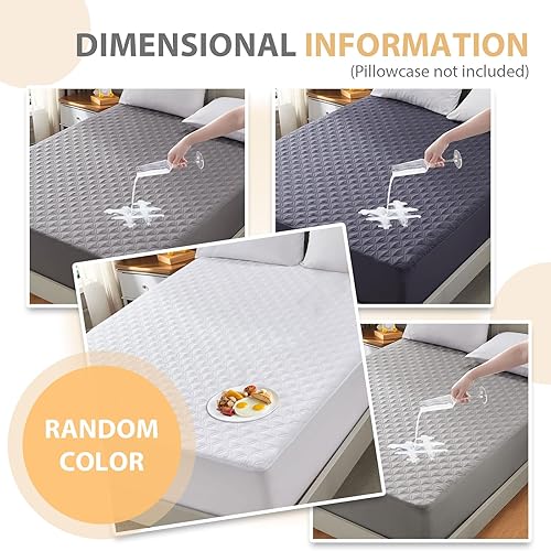 Miniatura 7 de Protector de colchón impermeable, silencioso, transpirable, suave y lavable para dormitorio y hotel (blanco, Queen)