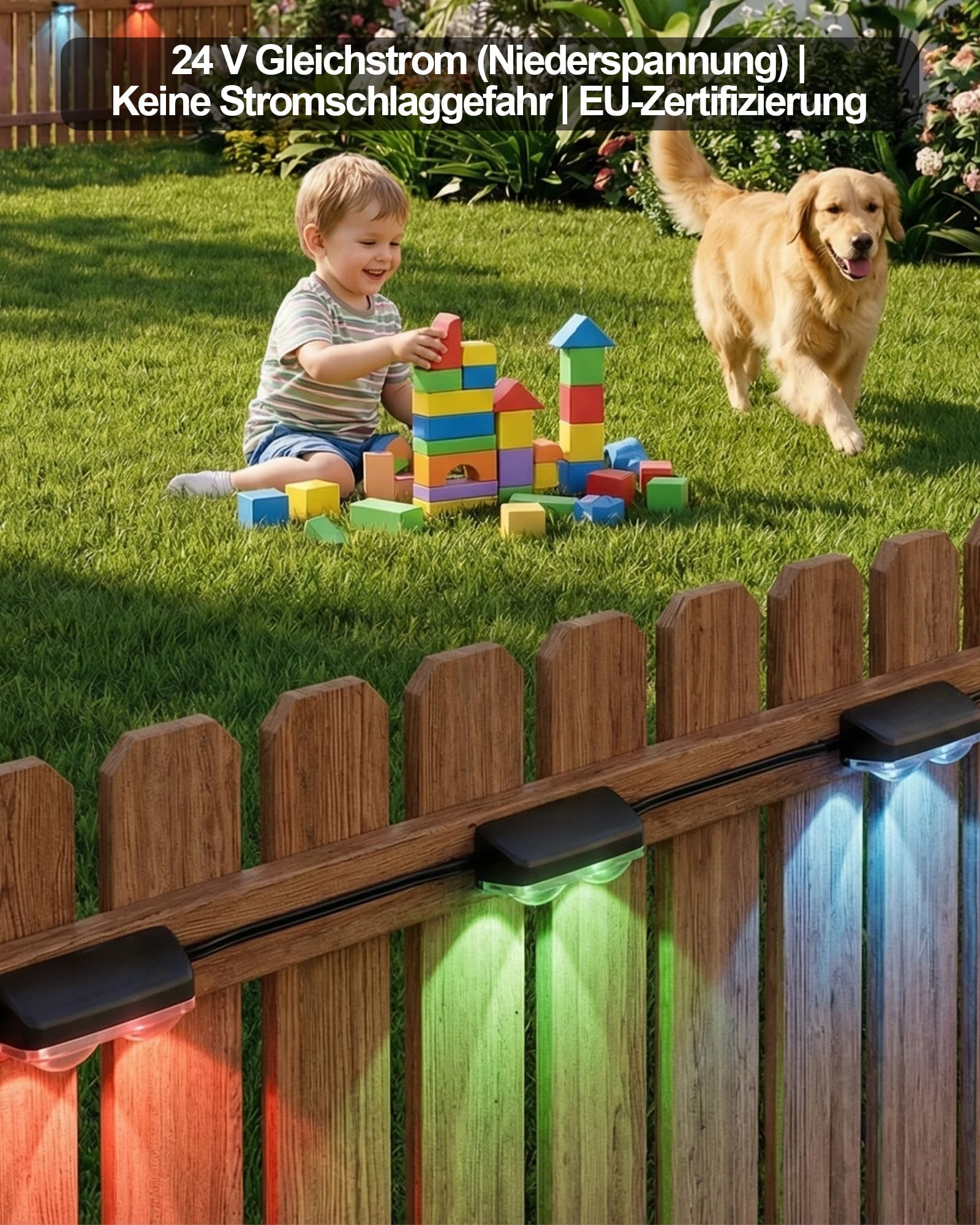 Smart LED Lichterkette Aussen für Zaun, RGBW IC Bluetooth App, IP67 Wasserdicht Outdoor Garten Deko,50ft-8 Leuchten
