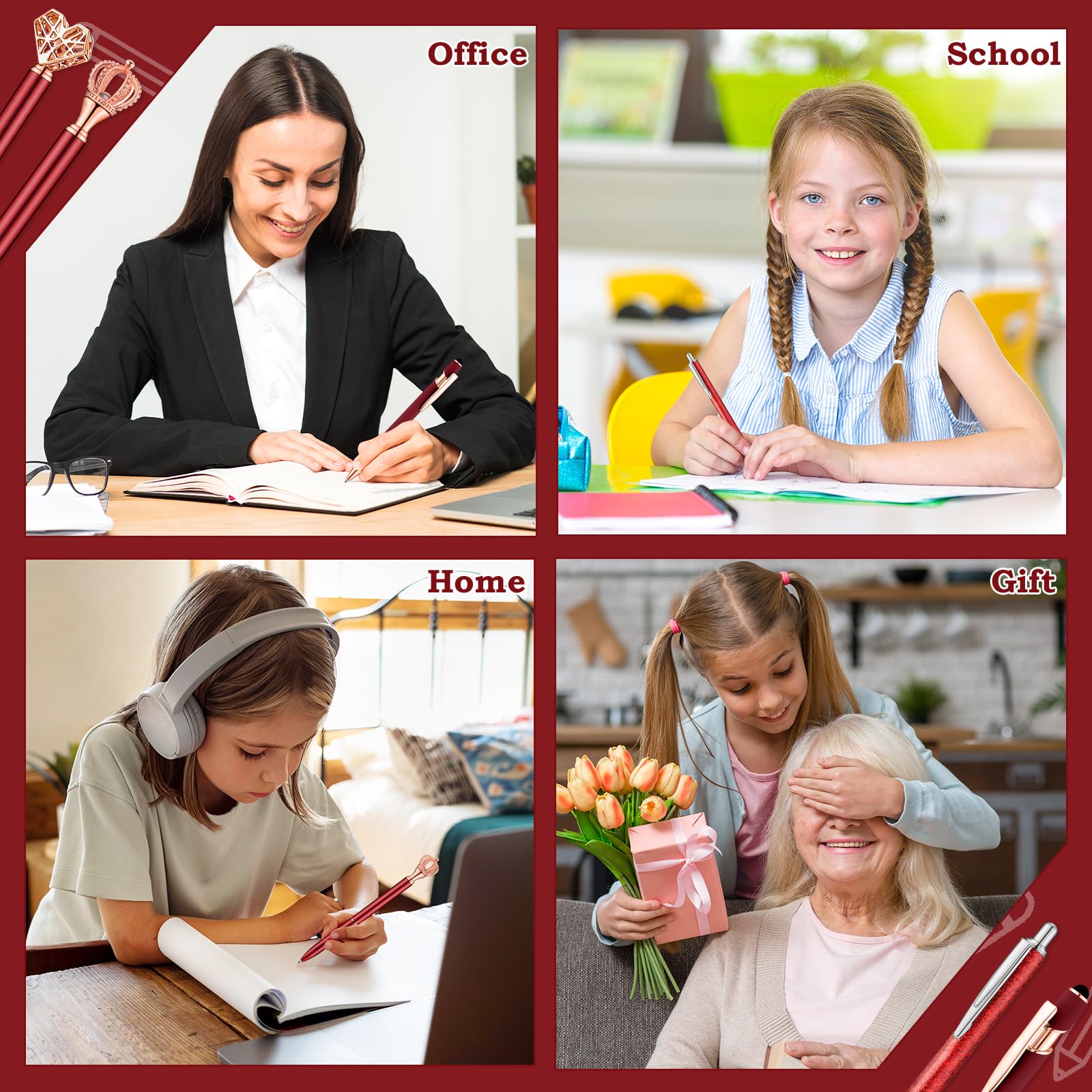 BESARME 4 Pcs Red Pens for Women, Red Gifts for Girls Personalized Bridal Shower Gifts for Women Cute Pen for School Office Supplies