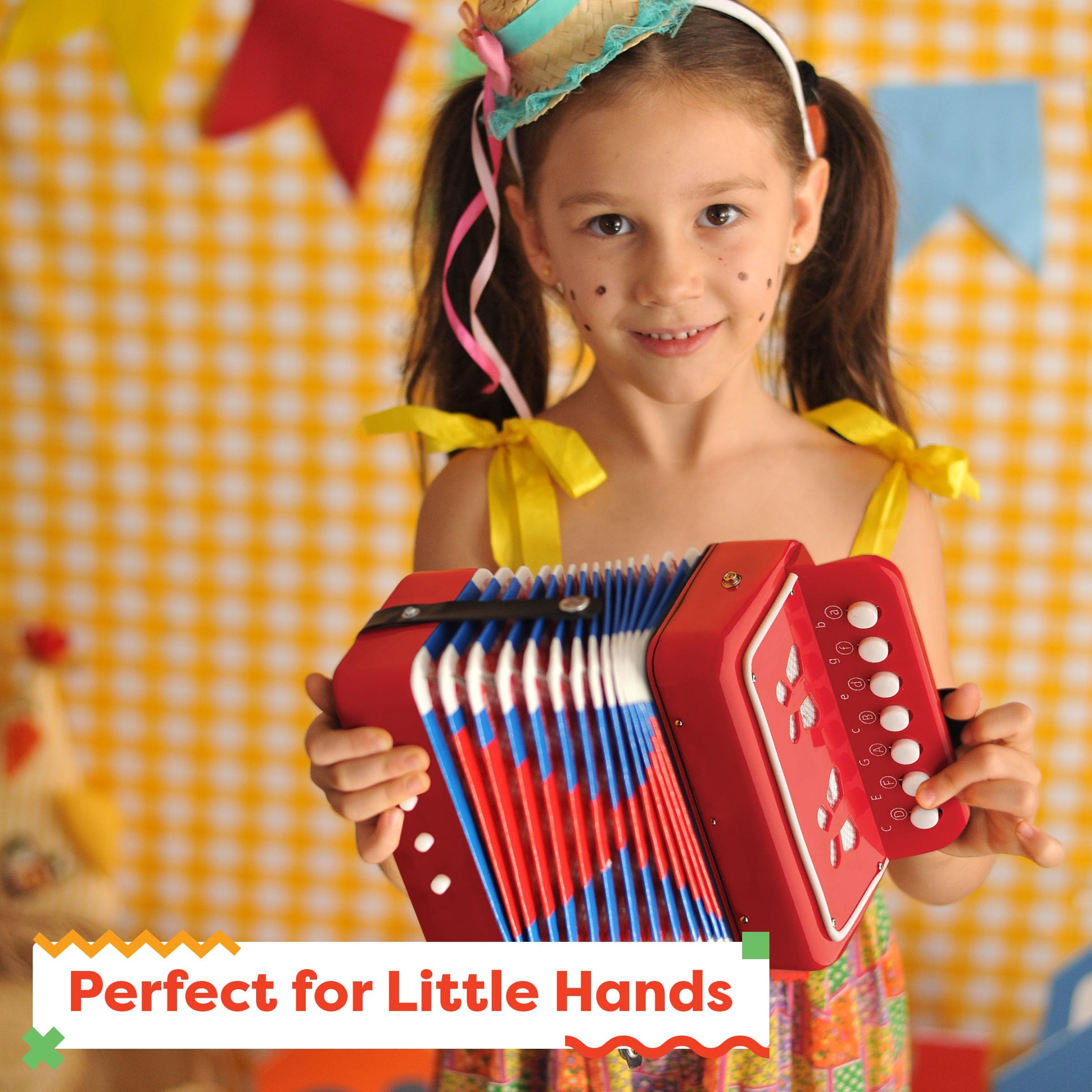 HEY! PLAY! Accordion - Kids Accordion with 10 Keys for Beginners - Accordion Instrument with Song Sheet Included - Kids Musical Instruments by Hey Play (Red)