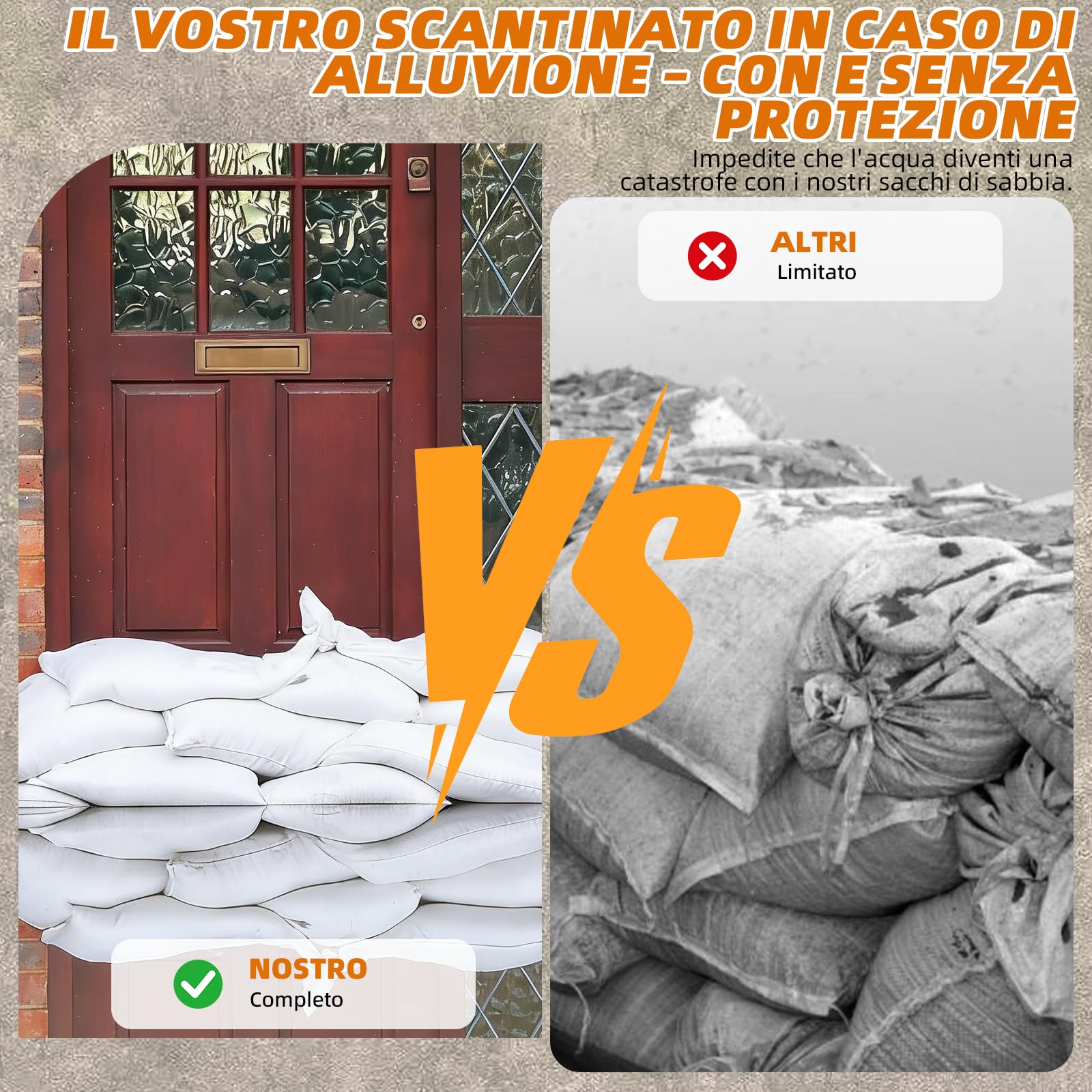 Sacchi di sabbia antialluvione, sacchi di sabbia vuoti con coulisse, sacchetti in polipropilene bianco, per la protezione contro le inondazioni sulle finestre della cantina, 40 x 60 cm (50)