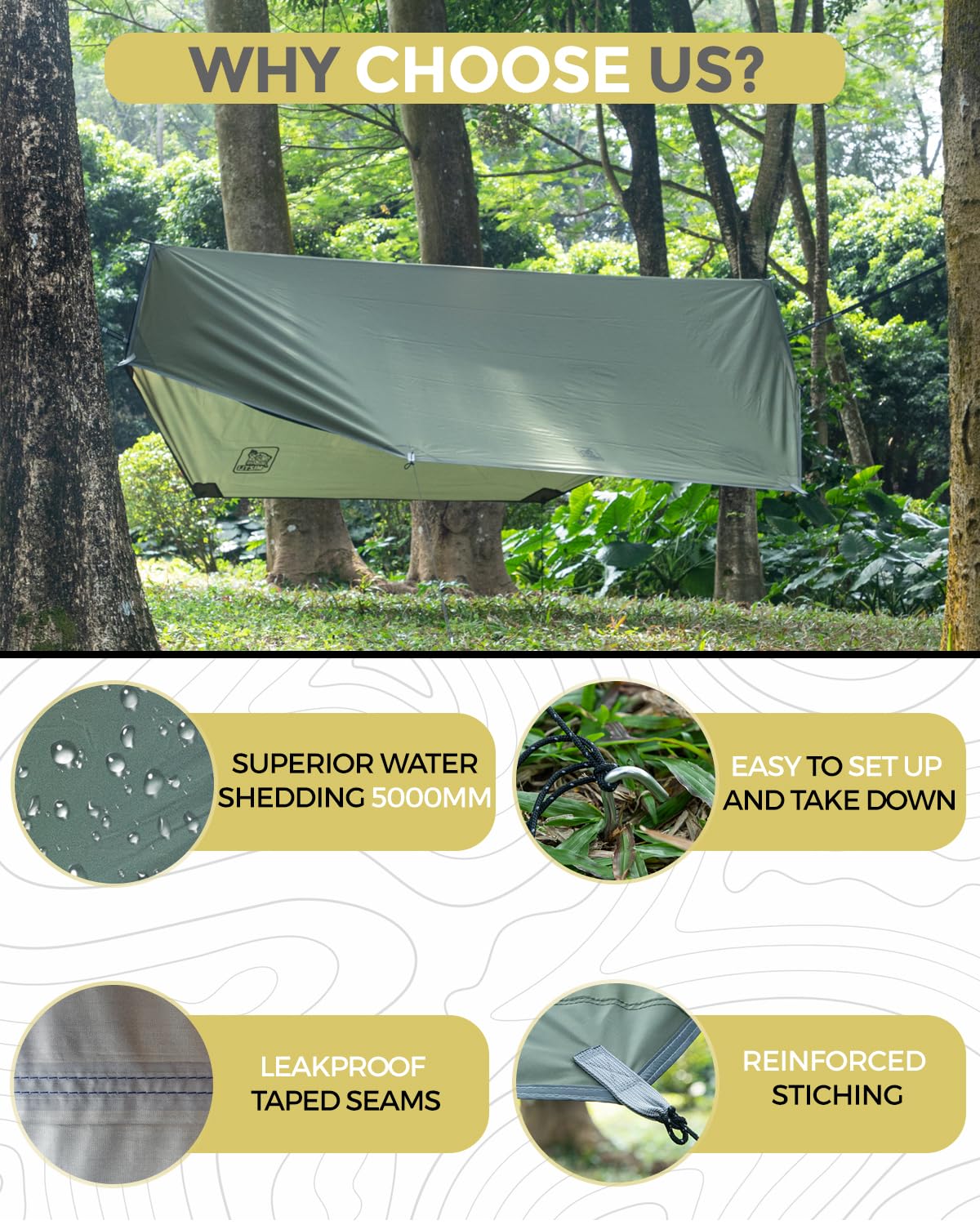 Miztli Hamaca de camping con red, hamaca portátil ligera para exteriores, hamaca de viaje con correas de árbol de 20 pies (total), perfecta para camping, senderismo, patio, aventura y supervivencia