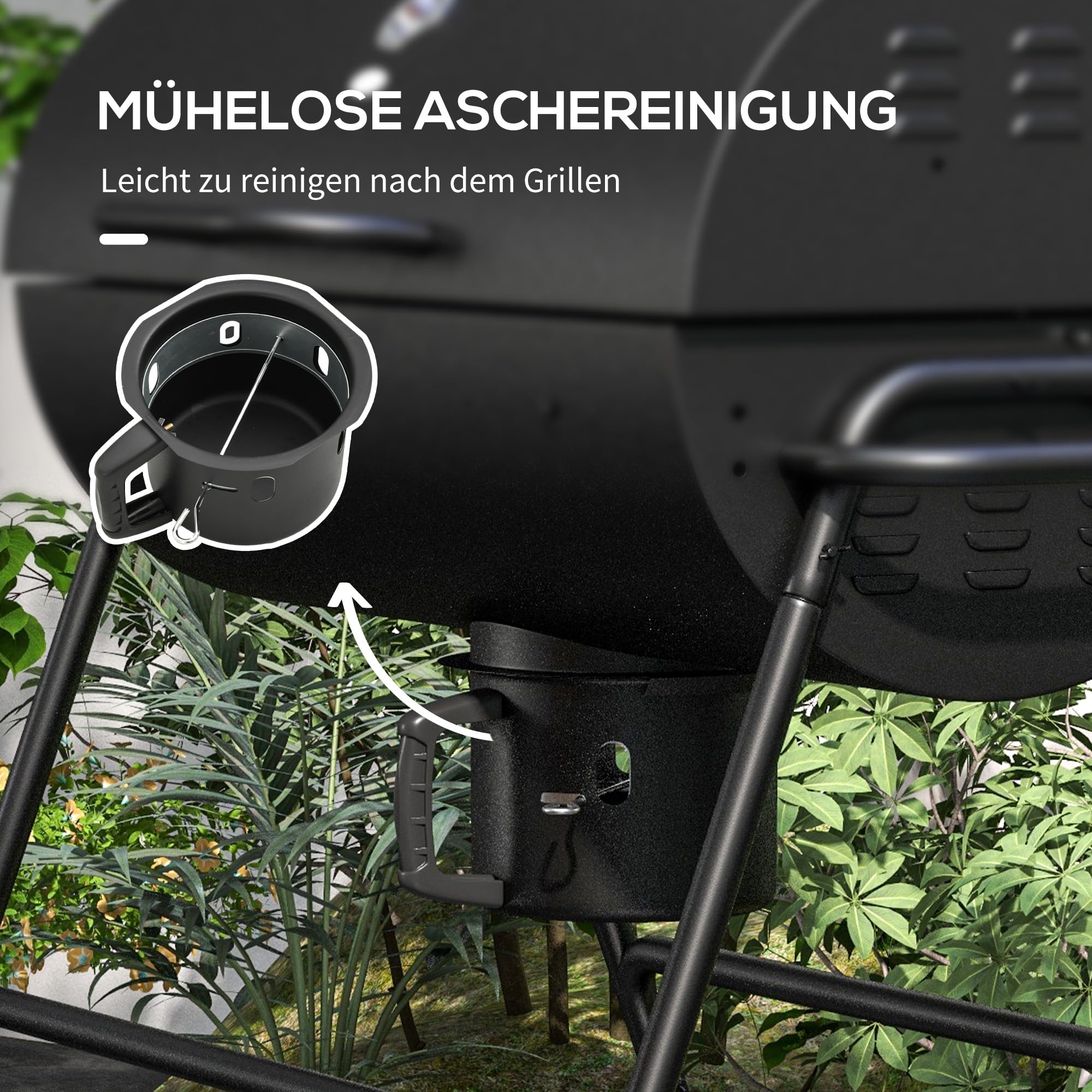 Outsunny Grill na węgiel drzewny z metalu z pokrywą termometr, 95 x 71,5 x 102 cm | BBQ Smoker, kółka, regulowana miska na węgiel, uchwyt, wózek grillowy, grill na węgiel drzewny, grill węglowy