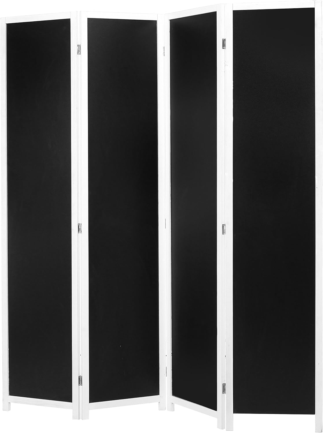 MyGift 4-Panel White Solid Wood Framed Chalkboard Room Divider, Folding Decorative Semi Private Screen with Reusable Chalkboard Panel