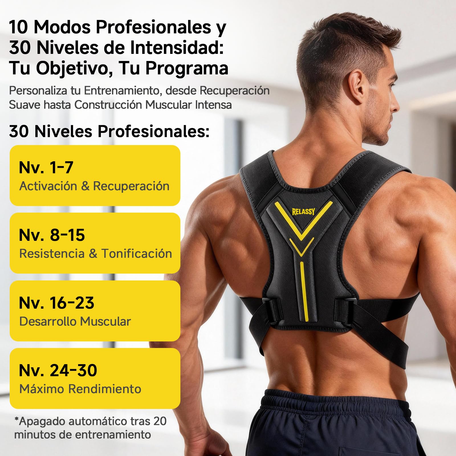 Electroestimulador Muscular para Cuello y Espalda, Estimulador Muscular para Músculos de la Espalda, EMS Masajeador Cervical y Espalda con Mando Distancia, 30 Niveles,10 Modos,Entrenador de Cuello EMS