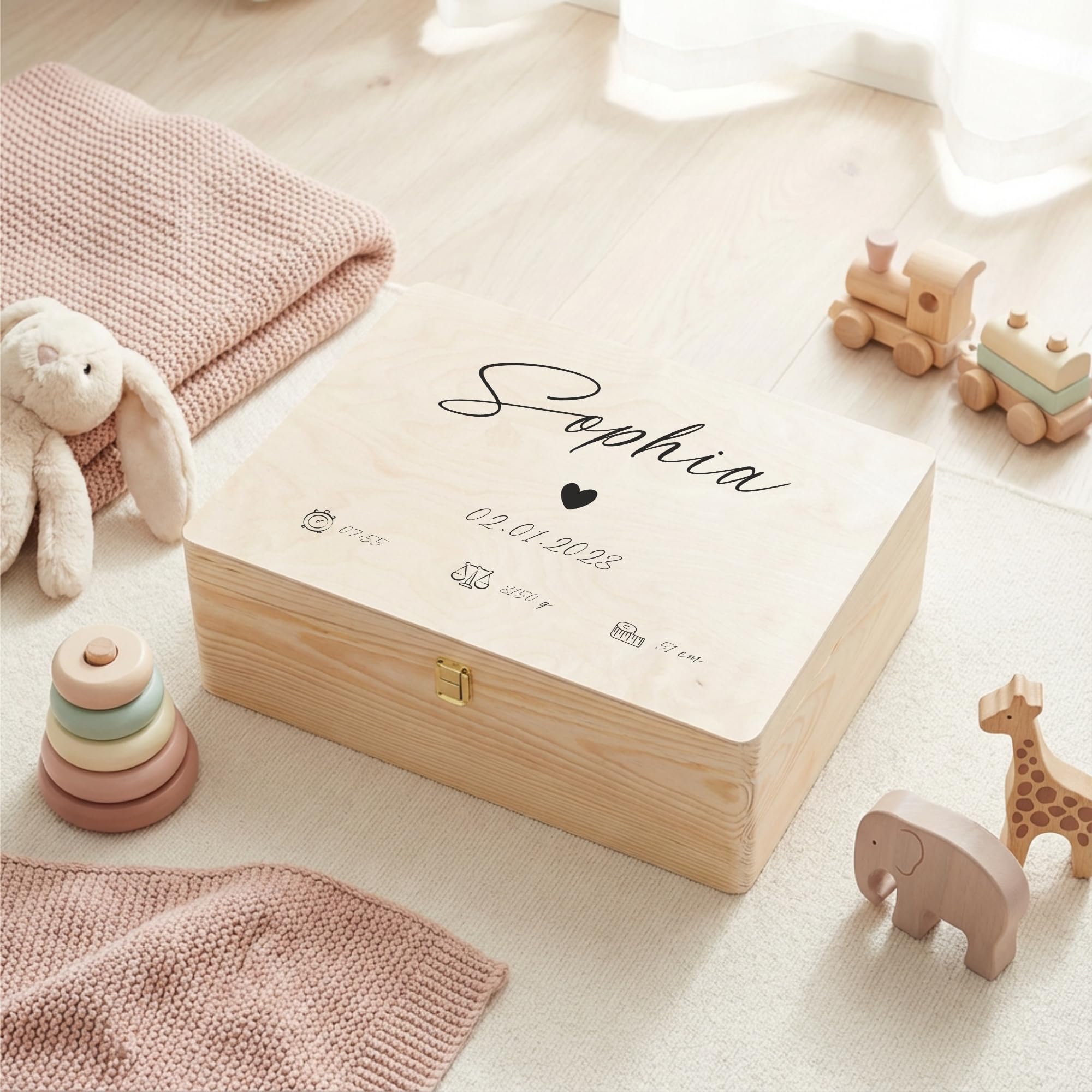 Creative Deco Scatola dei Ricordi in Legno con Cuore per Neonato