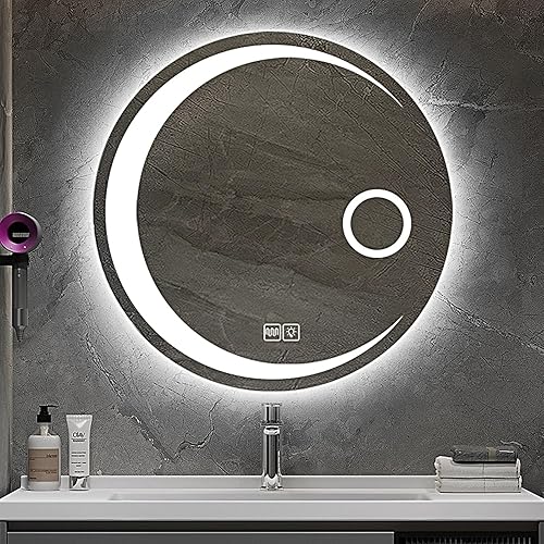 Espejo redondo iluminado, espejo de tocador retroiluminado de 24 pulgadas, montado en la pared con 3000 K4000 K6000 K ajustable, antiniebla, botón