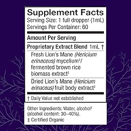 Host Defense Mushrooms Lion\'s Mane Extract - Lion\'s Mane Liquid Supplement for Brain Health - Mushroom Support for Focus & Memory Function - Immune & Nervous System Support - 2 fl oz (60 Servings)*