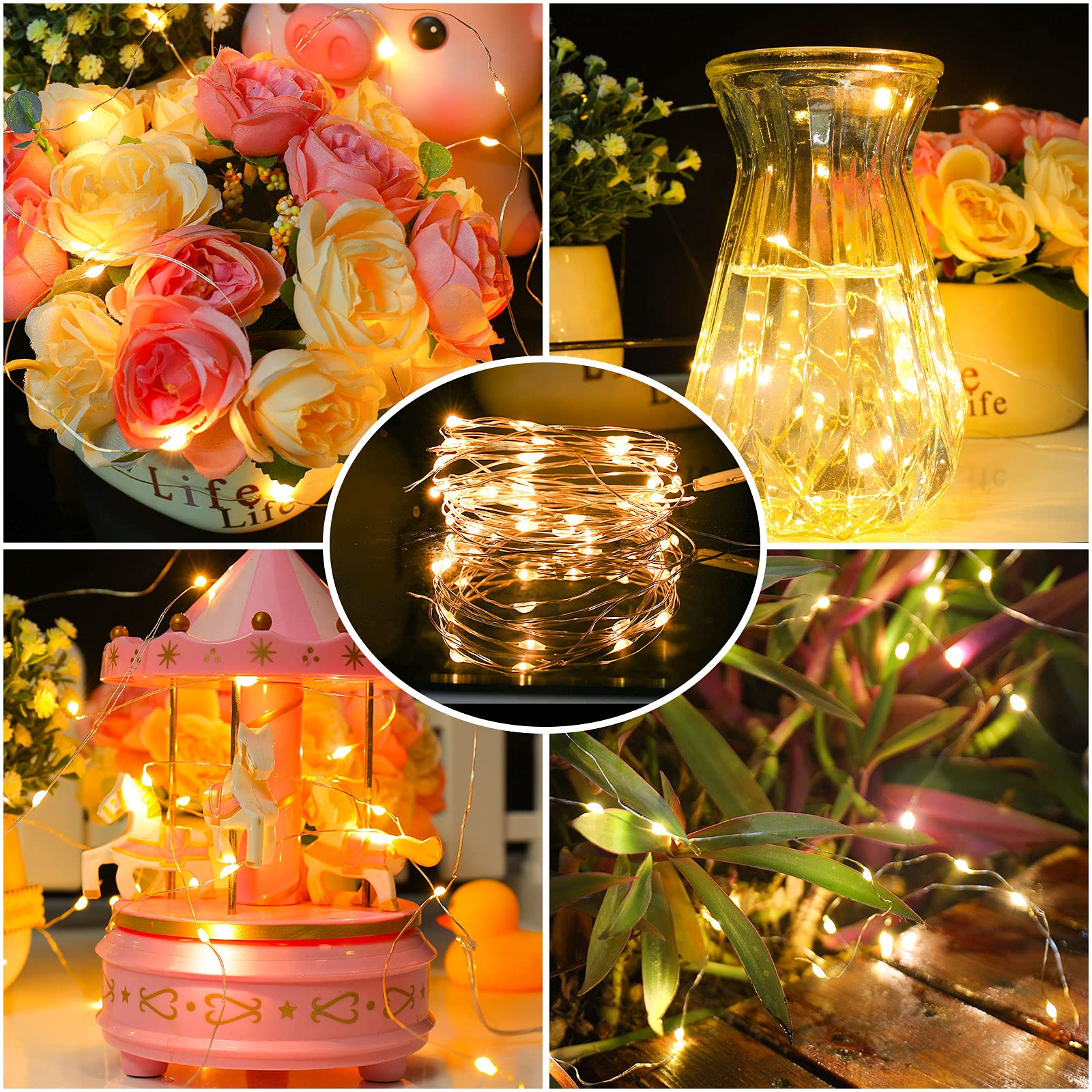 Fairy Lights funciona con pilas, Mandiq cadena de luces de 10 pies 30 LED, impermeable alambre plateado mini luces para dormitorio, fiesta, festival, decoración de Navidad, paquete de 4 unidades