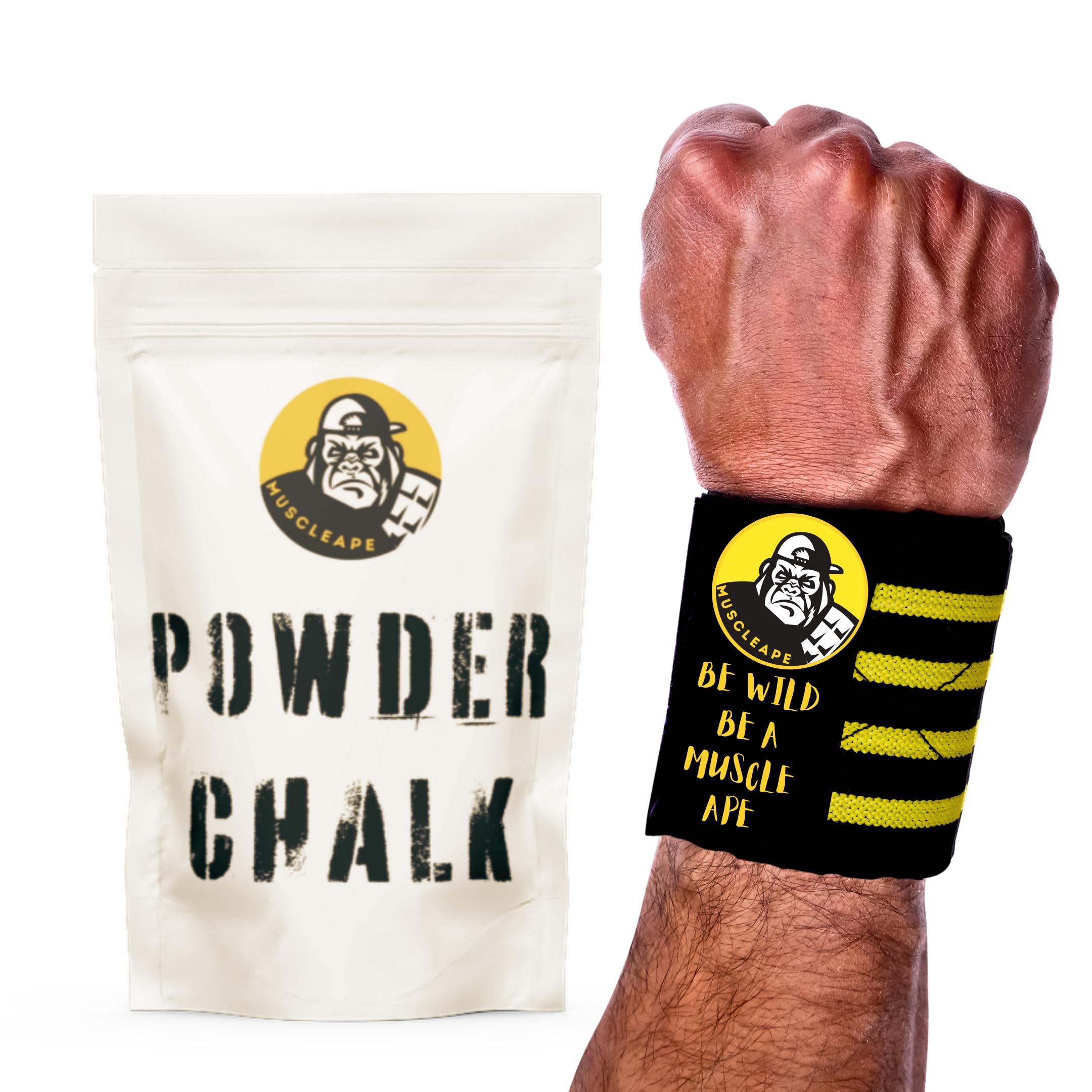 Muscleape Wrist Supporter for Gym Wrist Band with 200 Gm Powder Lifting Chalk with Thumb Loop Straps - Wrist Wrap Gym Accessories for Men Hand Grip & Wrist Support Straps for Gym, Weightlifting.-image-35