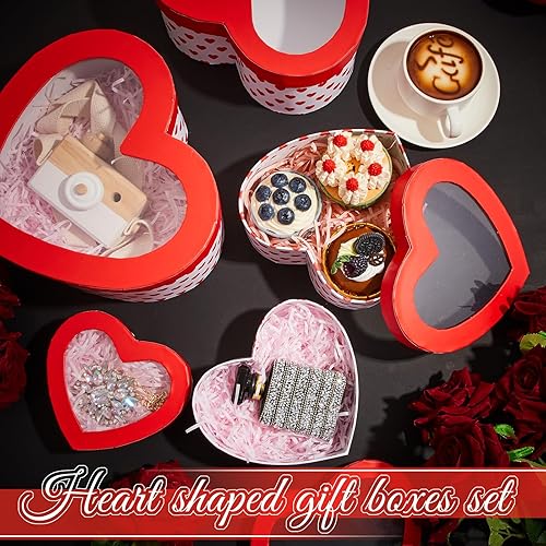 Miniatura 6 de Noveread Juego de 6 cajas de regalo en forma de corazón con tapas de ventana transparentes, cajas de flores en forma de corazón, cajas de regalo de
