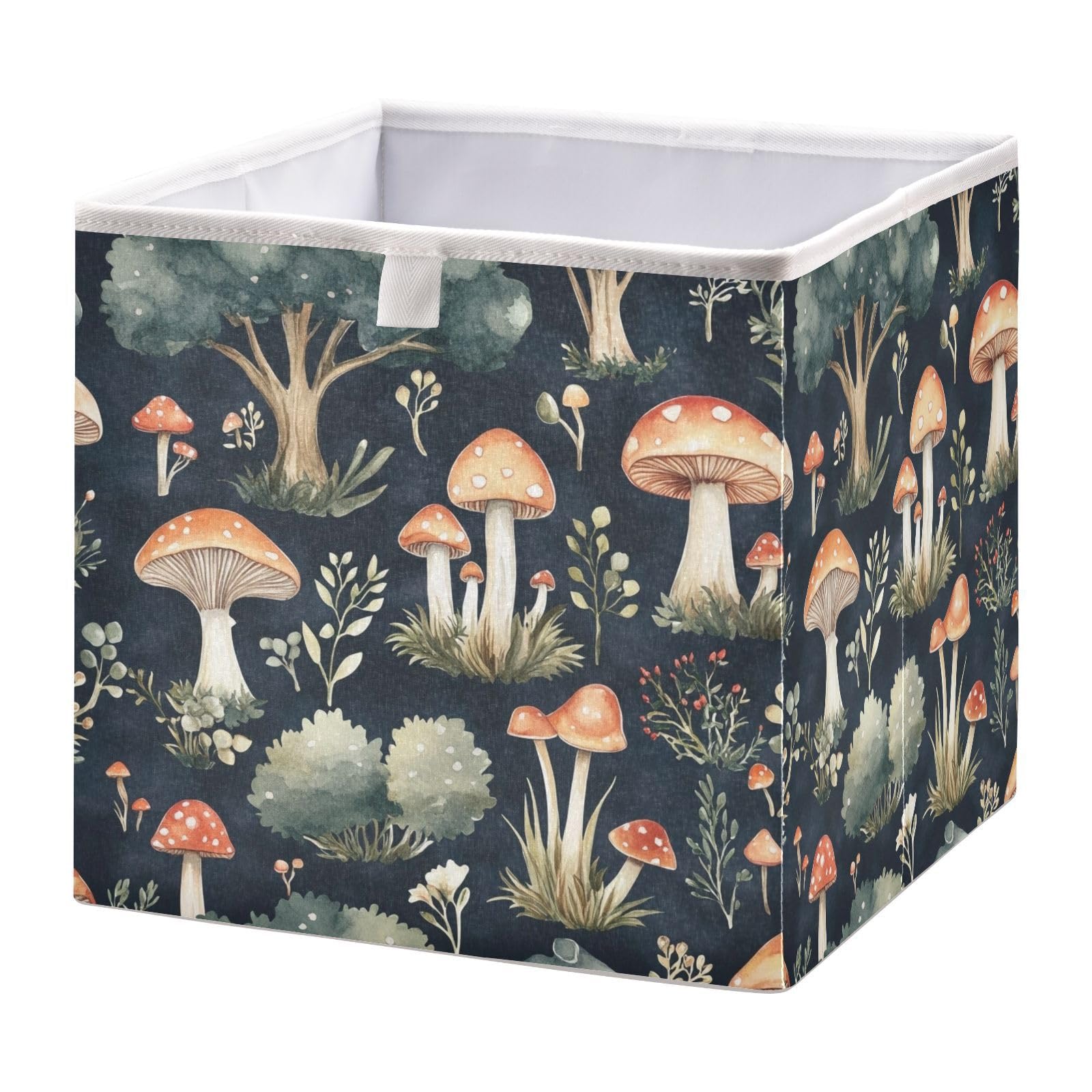 Ewusp Mushroom Cube Storage Boxes 28x28 cm Foldable Storage Basket with Handles Closet Organiser Bin Dog Toy Basket Holiday Decorative Basket for Home Office Nursery