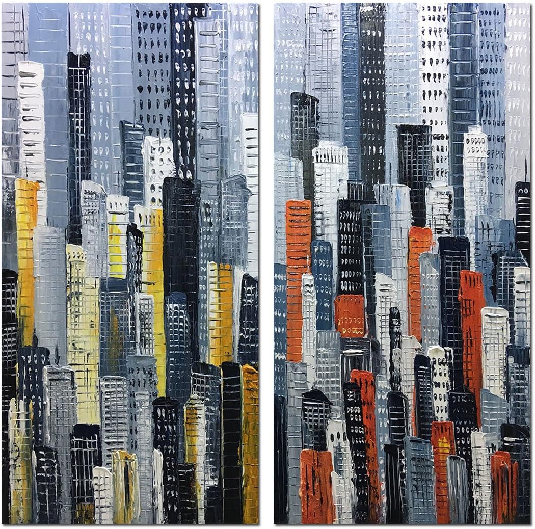 Yotree Paintings, 32x32 Inch Paintings Oil Hand Painting Urban Landscape 3D Hand-Painted On Canvas Abstract Artwork Art Wood Inside Framed Hanging Wall Decoration Abstract Painting