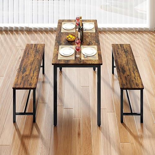 Vista 6 de Rovibek Juego de Mesa de Comedor de 43" para 4, Mesa de Cocina Moderna que Ahorra Espacio para el Desayuno con Bancos y Pies Ajustables