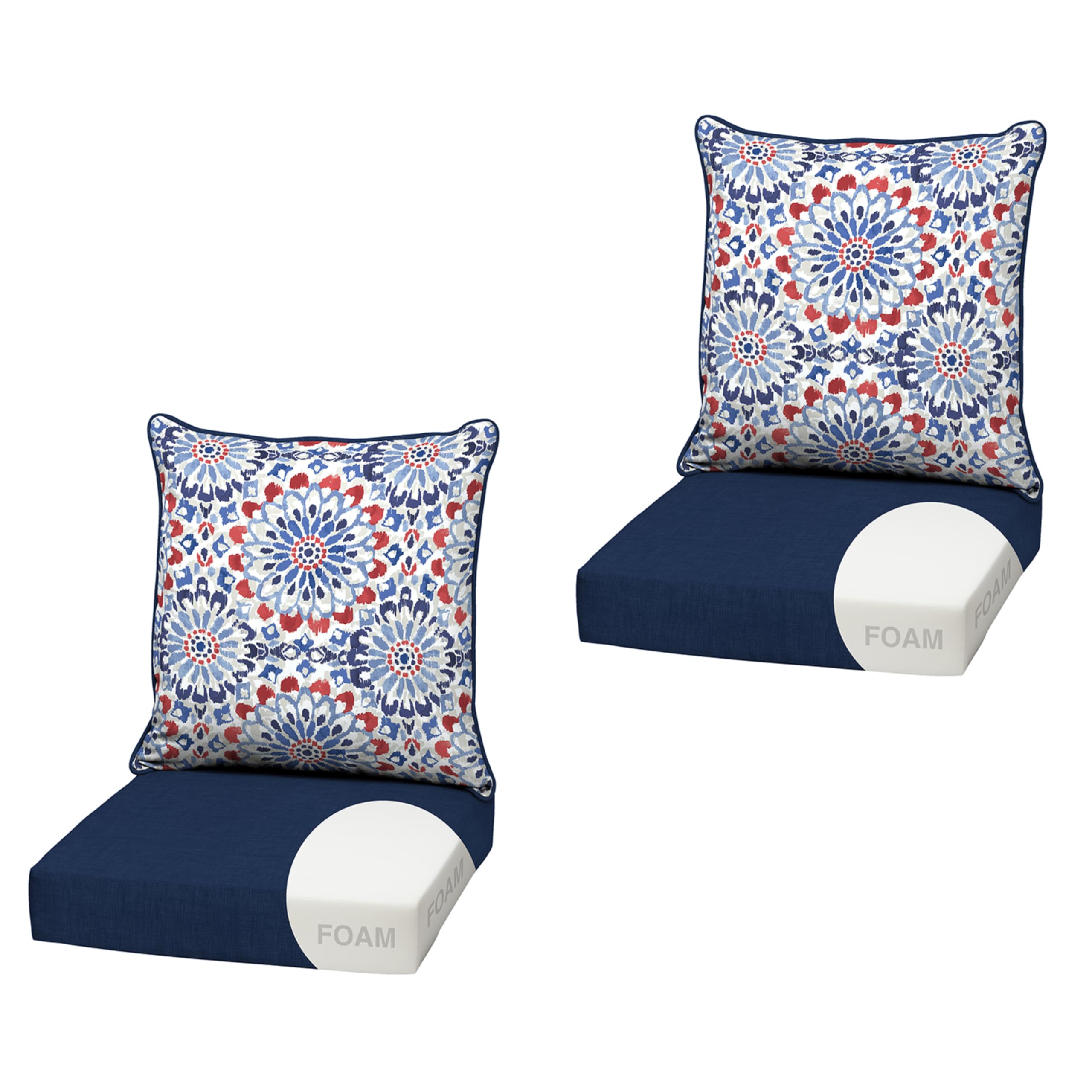 Arden Outdoor Deep Seat Cushion Set, Foam, 2-Pack, 22x24, Clark Blue