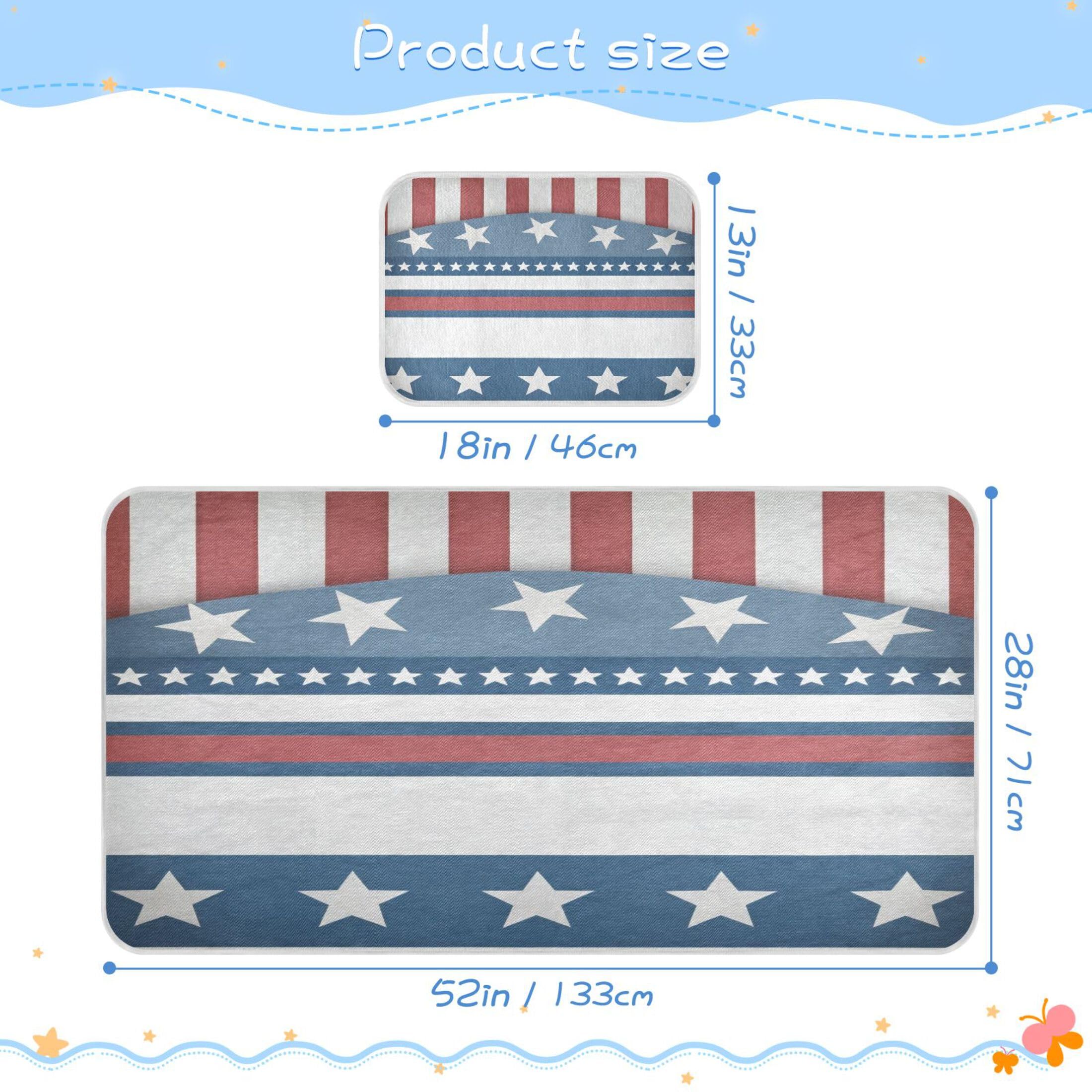 Takiito Patriotic Stars Stripes Baby Cooling Mattress Pad, Soft & Breathable Cooling Mat Keep Baby Cool in Summer 28x52 in, Nursery Essential