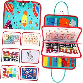 SOPOTUTU Tablero Sensorial Infantil de Fieltro Azul Juguete Educativo para Preescolar Desarrollo de Habilidades Motoras Finas Independiente y Portátil para Pequeños