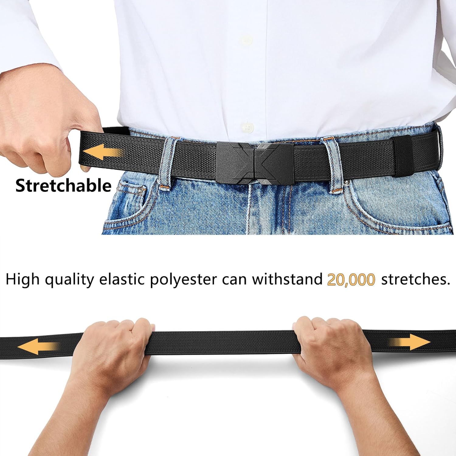 LionVII Elastic Men Belt, Stretch Belts with Quick Release Buckle Fit Through Belt Loops, Adjustable Trim to Fit 28-48" Waist - Image 4