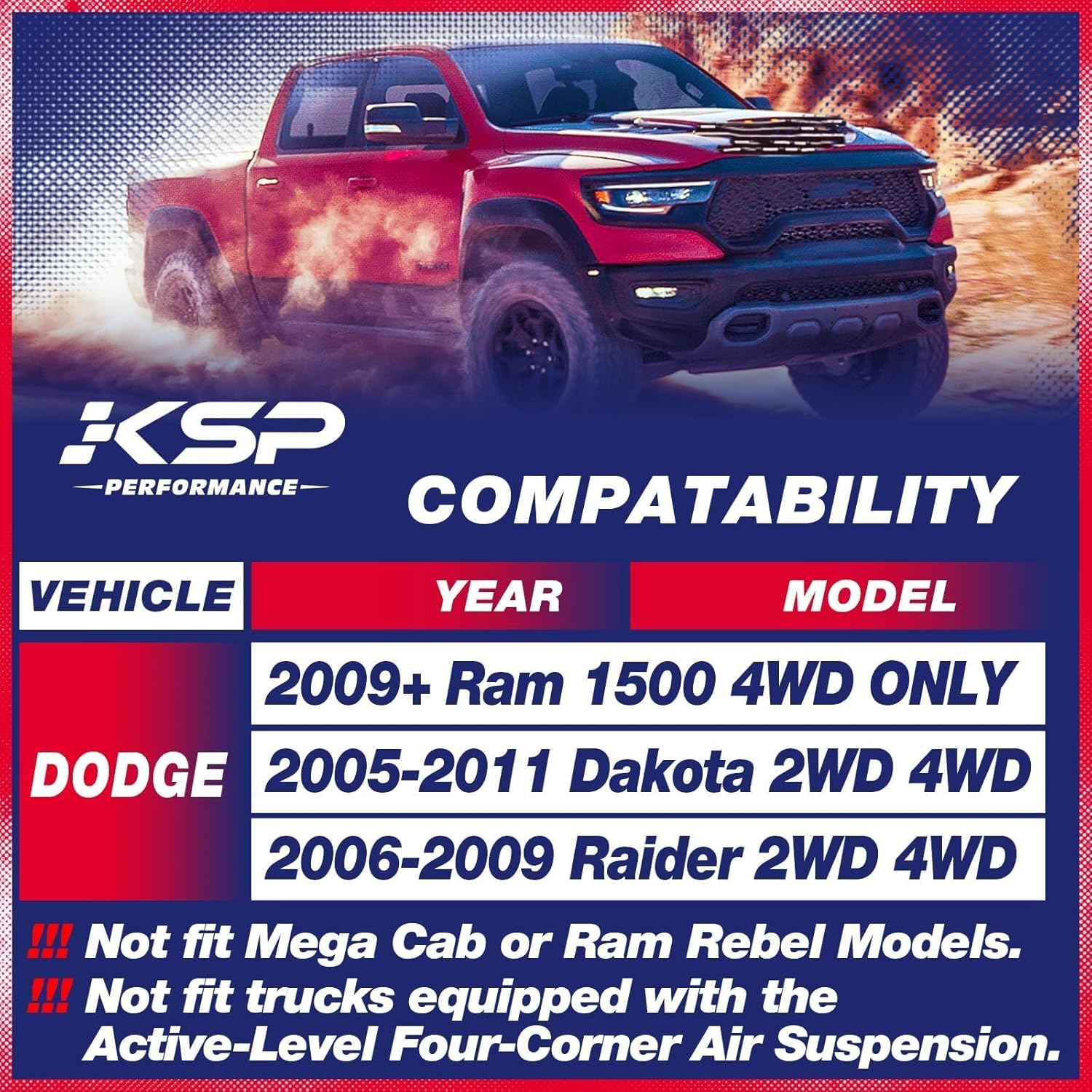 KSP 2.5" Leveling Kits for Ram 1500 2009-2026, 2pcs Front Lift Spacer Raise 2.5in Height for the Truck Chassis Frame, 2.5 Inch Aluminum CNC Strut Spacers fit Dodge Dakota 2005-2011, Raider 2006-2009