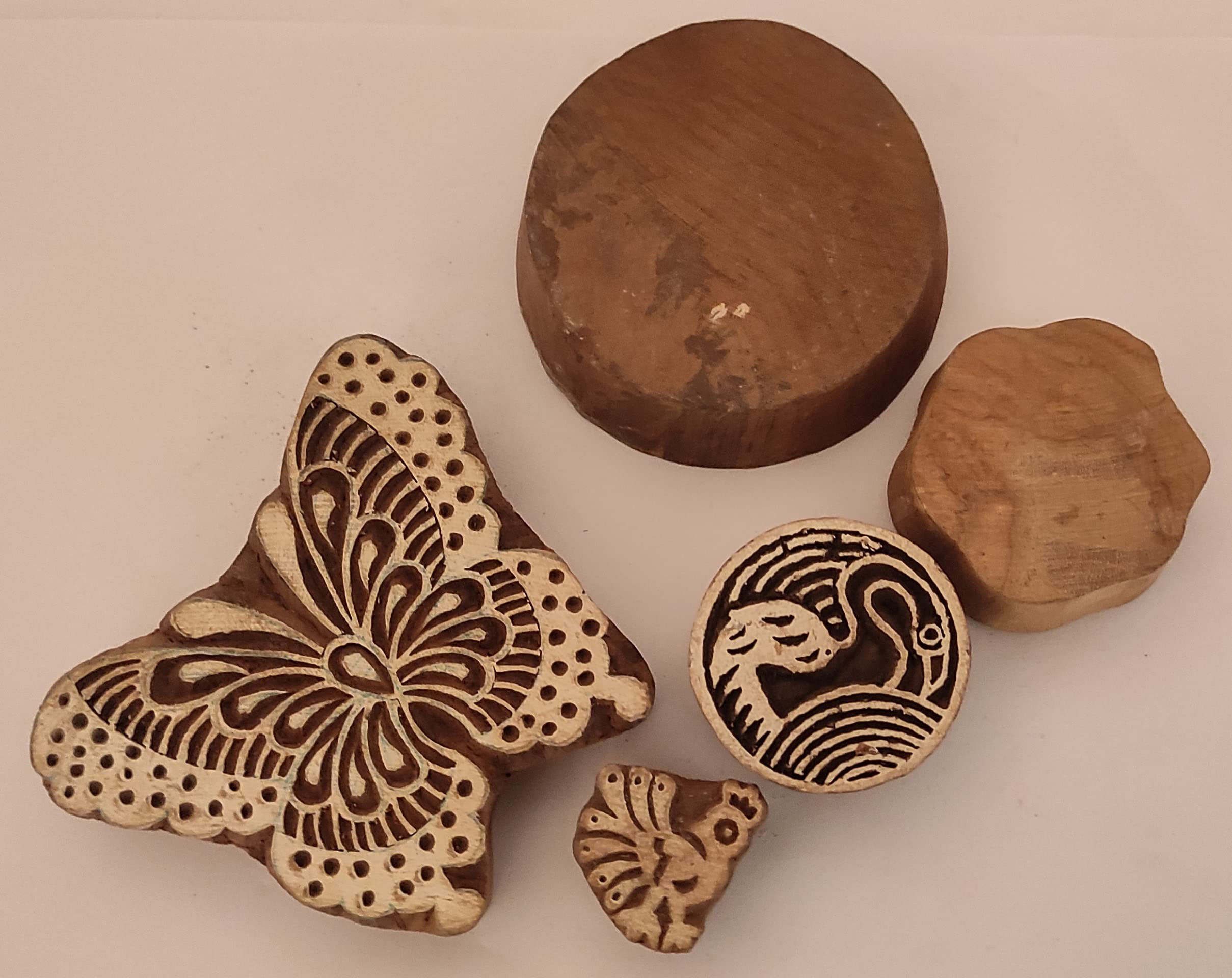 Sharvgun Combo de 5 bloques de impresión de madera de sello animal, suministros de diseños de impresión de tela artesanal