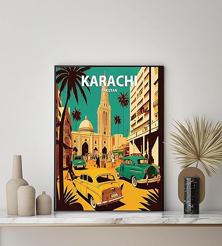 Miniatura 3 de Karachi - Póster impreso artístico, decoración de pintura de pared de Pakistán, arte de Oriente Medio, arte para decoración del hogar, dormitorio,