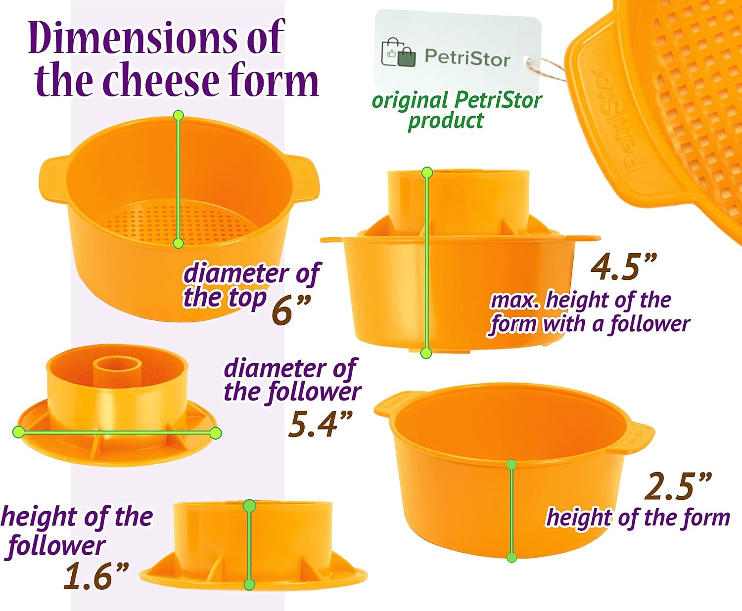 PetriStor 2 pcs Cheesemaking Kit Butter Punched Сheese Mold Press Strainer cheese With Follower Piston 1,2 liters Tofu Press Mold Cheese Making Kit Machine Color yellow