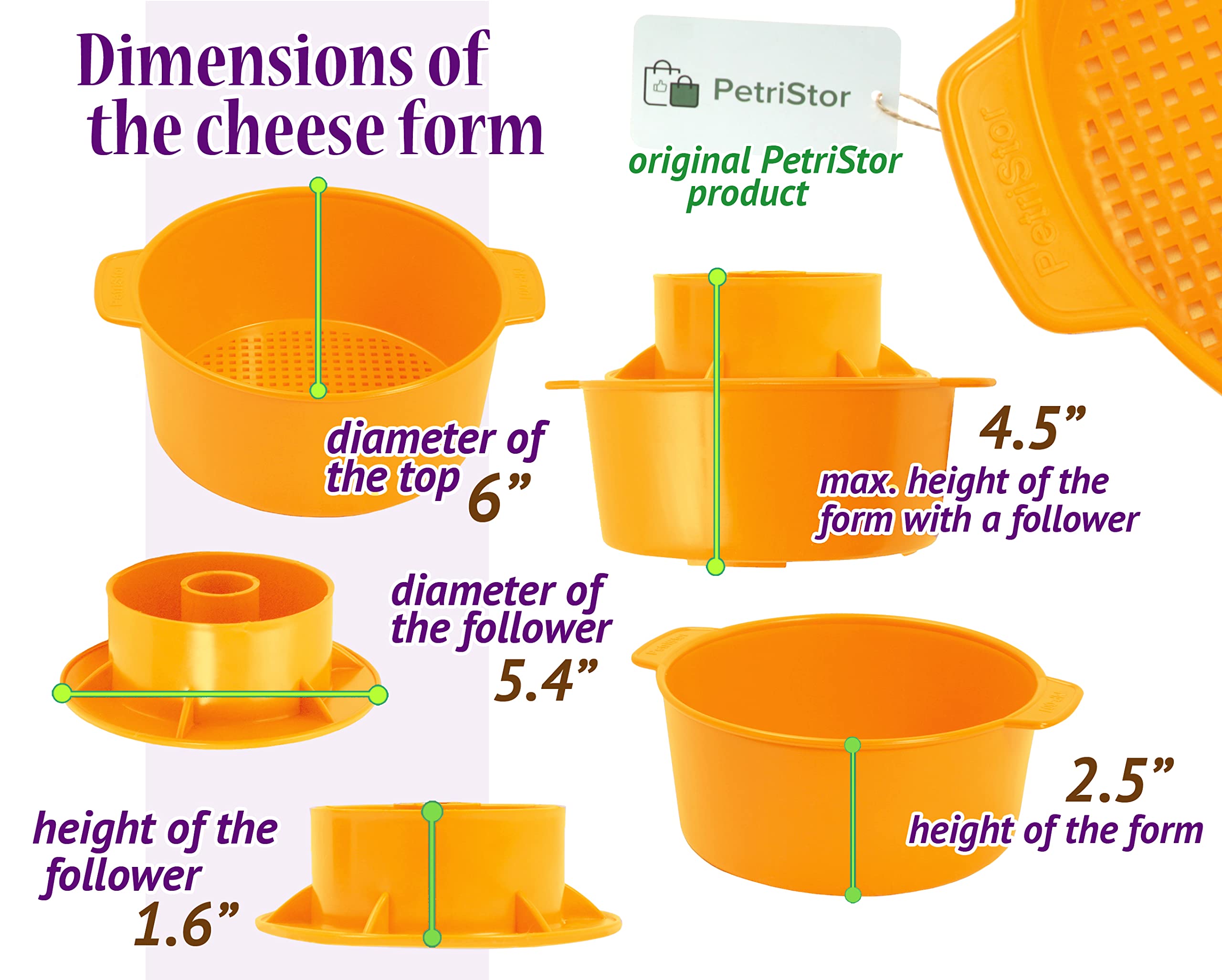 PetriStor 2-teiliges Käseherstellungs-Set, Butter-gestanzt, Cheese-Formpresse, Sieb, Käse mit Kolben, 1,2 Liter, Tofu-Pressform, Käseherstellungs-Set, Maschinenfarbe: Gelb