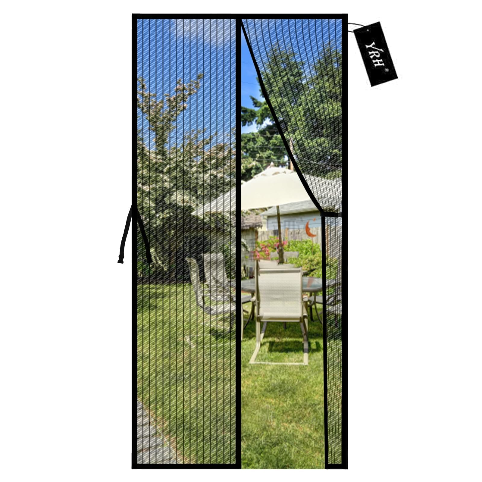 YRH Magnetic Fly Screen Door with Stay Open Buckles - Heavy Duty Self-Sealing Mesh, No Drill Installation,Powerful Magnets,Full Frame Magic Tape (120x200 cm, Black)