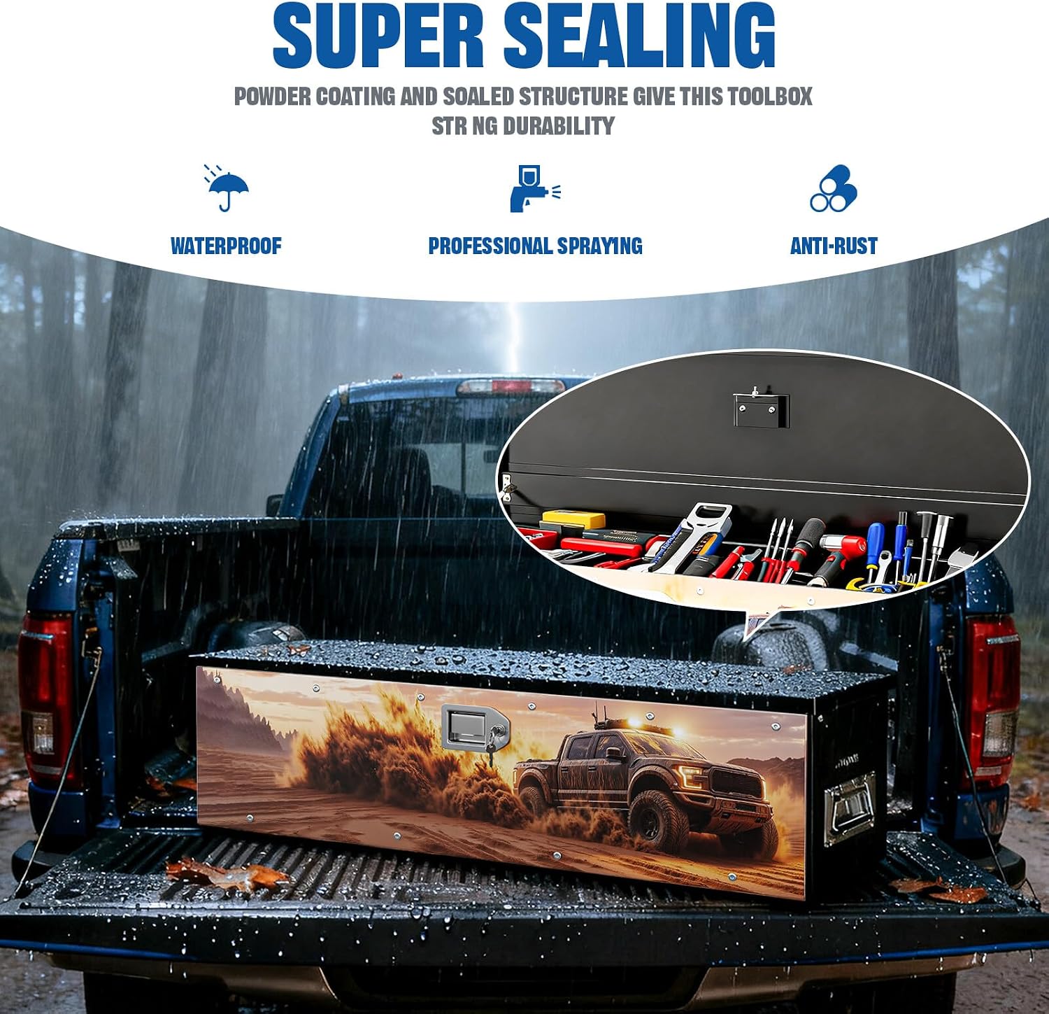 Truck Bed Tool Box, F150 Accessories, Truck toolBox compatible with F150,38.5 x 11.6 x 9.6 Inches, Alloy Steel, Lockable, Weathertight, Rust Resistant, Flip Top, for Pickup Trucks
