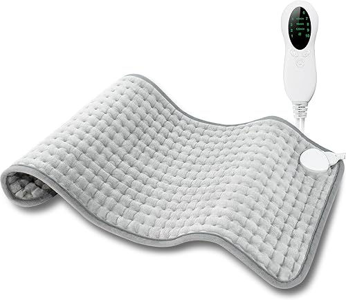 Heating Pad for Period Cramps & Back Pain Relief, LANVA Electric Heat Pad for Neck, Shoulder, Knee, Arms, Legs, Birthday Gifts for Dad Mom Women Men, 10 Heat Settings, ETL Certified, 12"x24", Gray