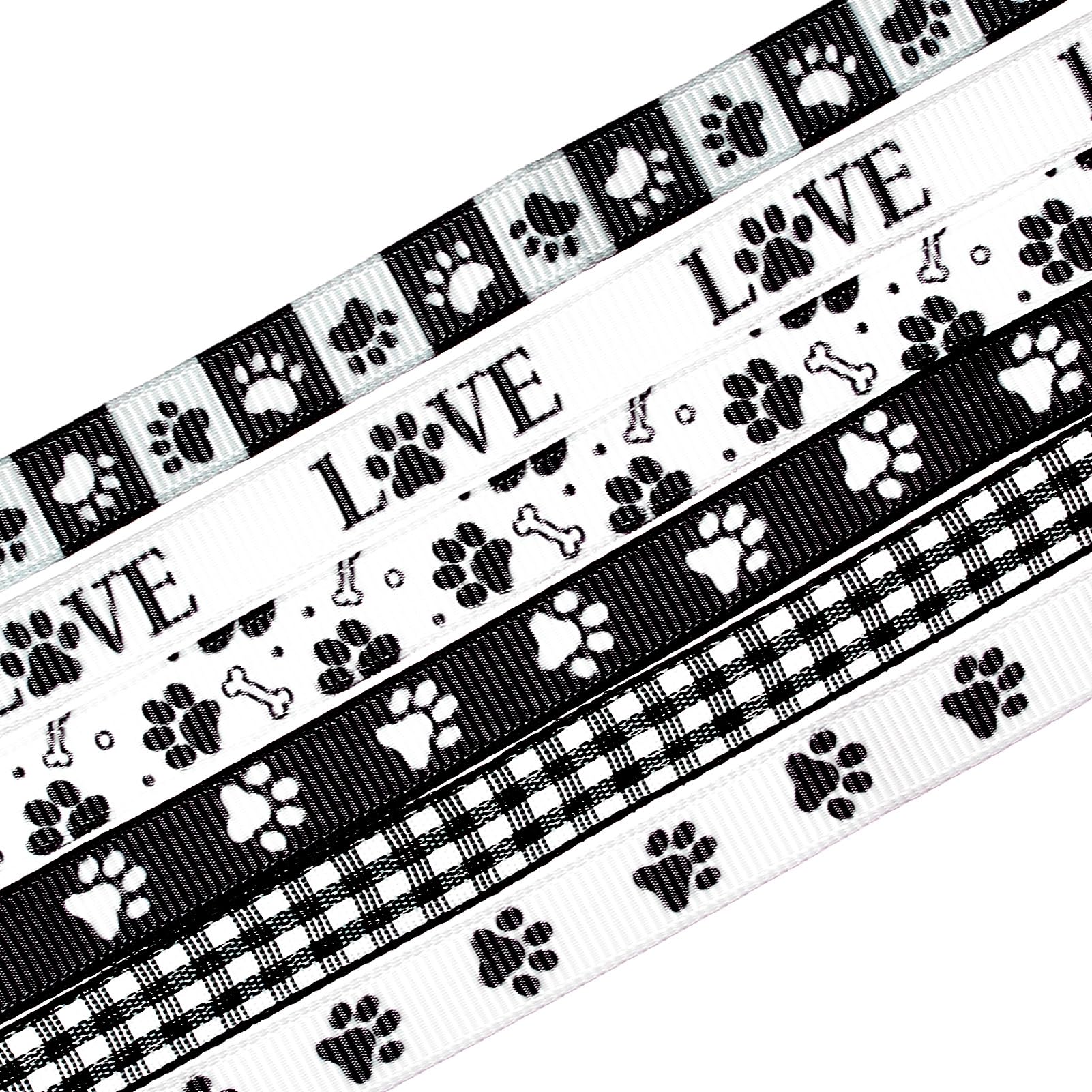 letsinstyle 6 Styles 15 Yards Dog Paw Printed Ribbon, 0.4 Inch Bone Print Twill Tape Ribbons, Animal Paw Decorative Sewing Accessories Trims for DIY Craft Wrapping Floral Decor Valentines Wedding