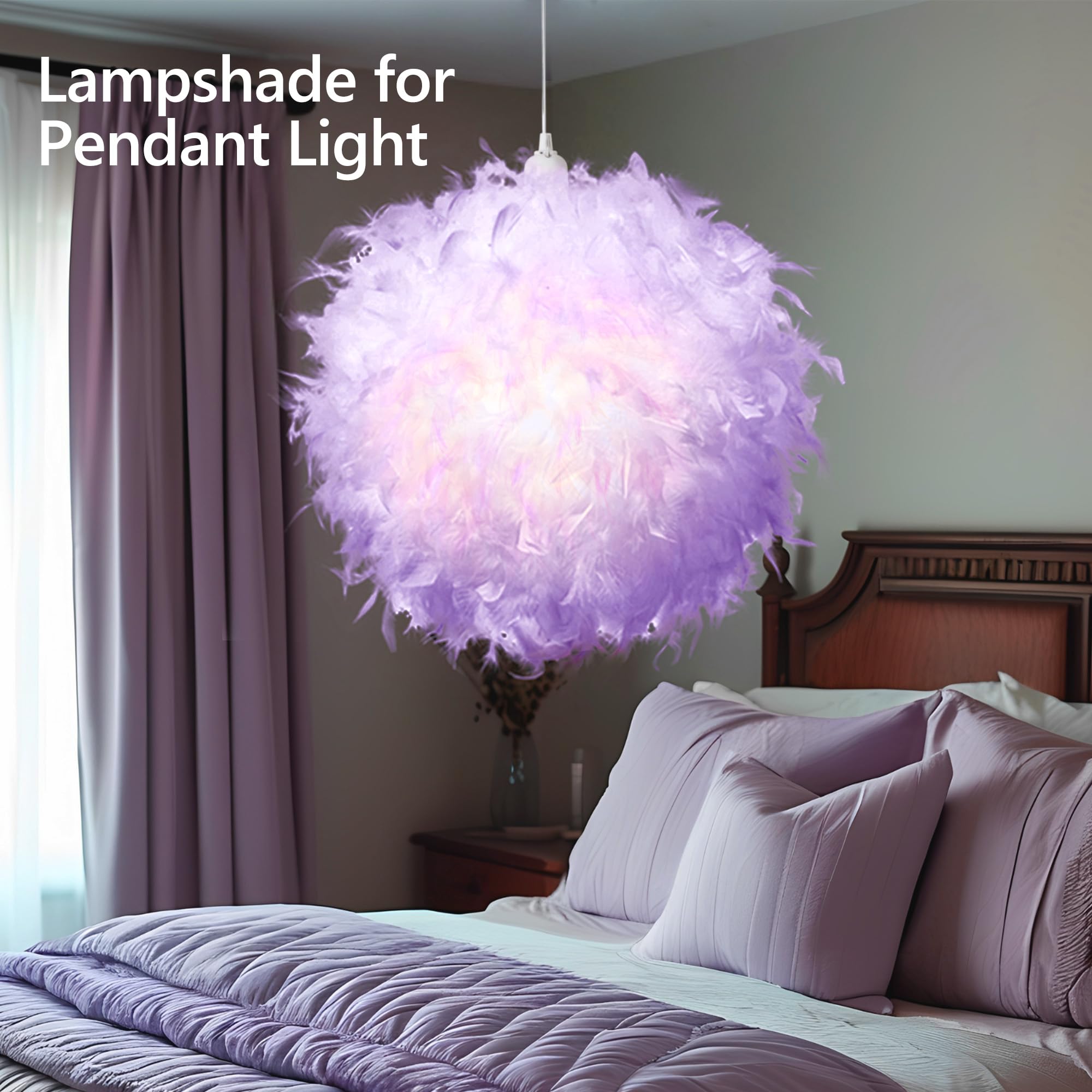 Waneway 50cm Feather Light Shade for Ceiling Pendant Light Fluffy Lamp Shade Lampshade Lightshade for Table Lamp and Floor Lamp Bedroom - Image 2