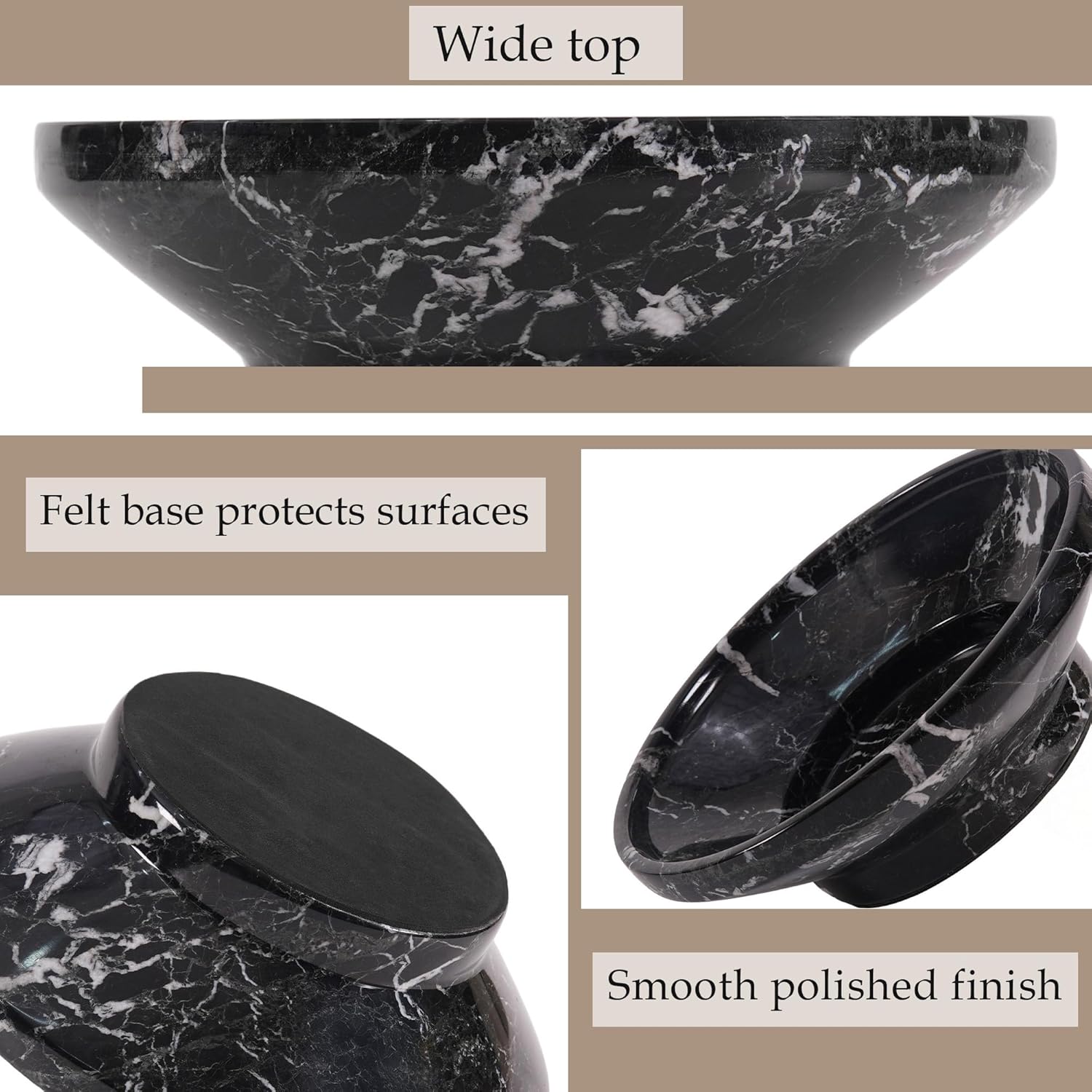 Marble Fruit Bowl, Handmade Black Large Fruit Bowl for Kitchen Counter, Elegant Decorative Home Accessories & Durable Fruit Basket