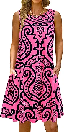 Summer Casual Tshirt Dresses for Women Swing Sun Dress Beach Swimsuit Cover Ups with Pockets