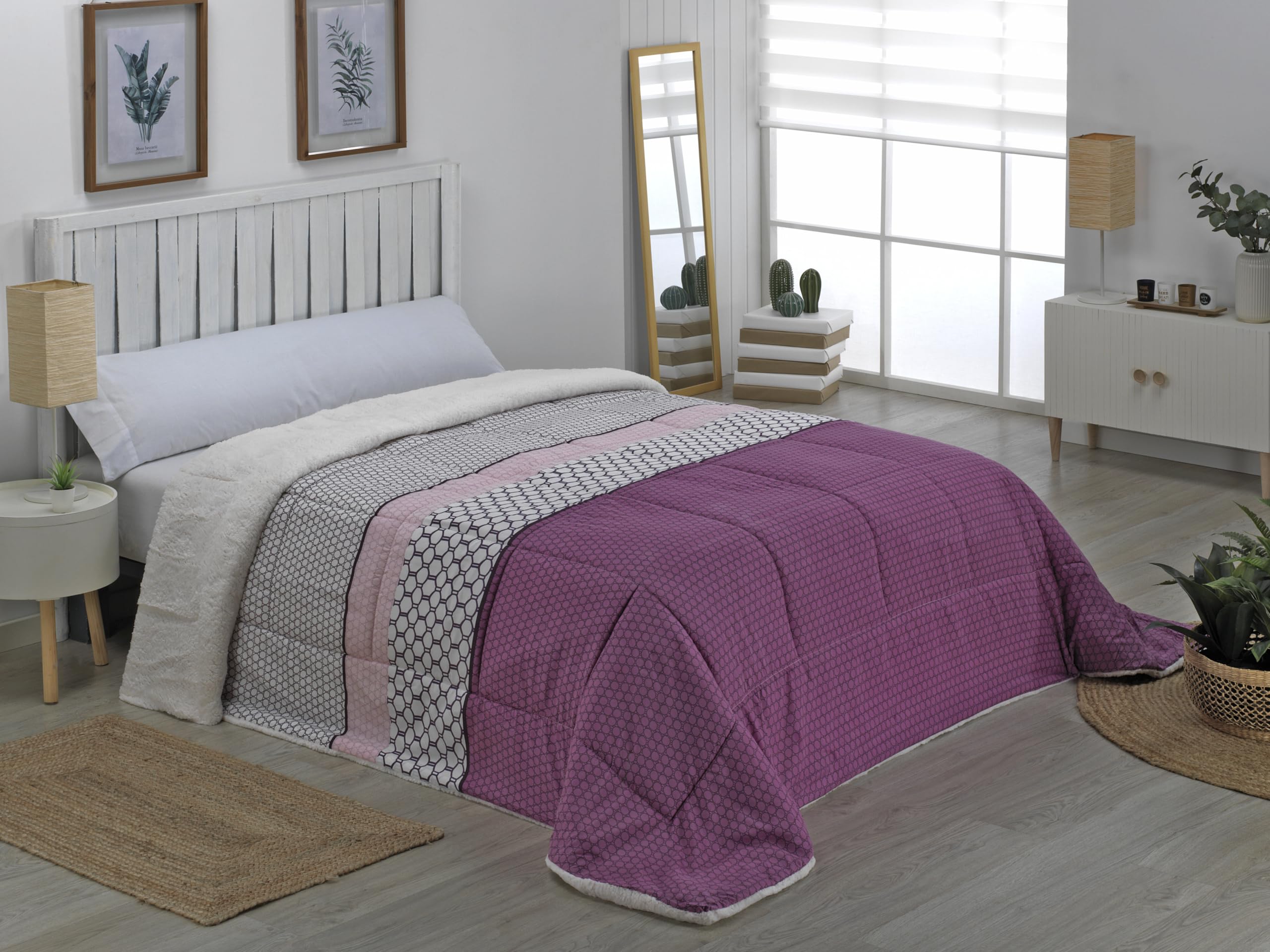 NOVOTEXTIL Edredón Invierno Sherpa Cama 135 (230x260) – Relleno Fibra Hueca 200 g/m2 + 120 g/m2 Sherpa – Microfibra Suave, Cálido y Transpirable – Estampado Moderno (Kochi)