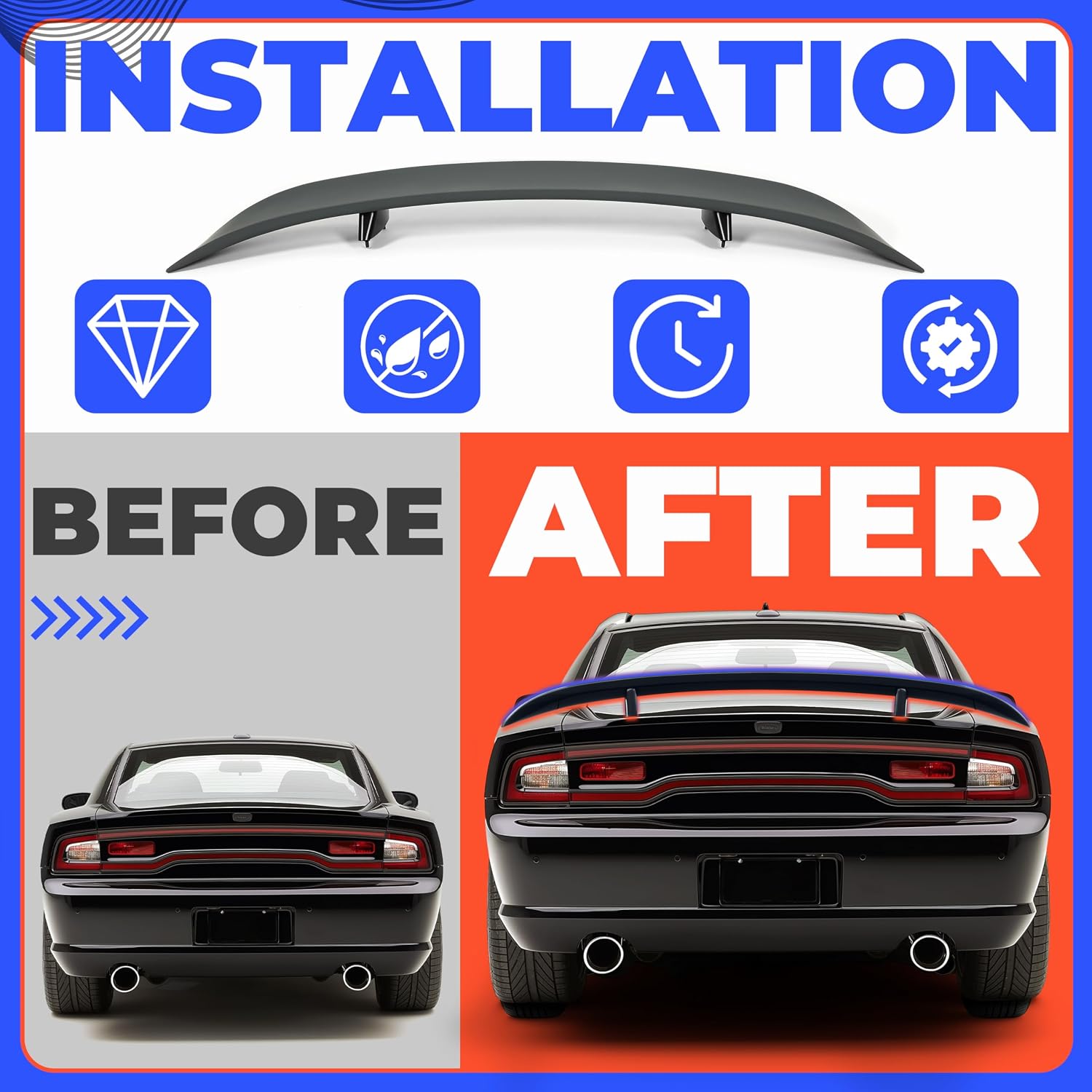 HECASA Trunk Spoiler Compatible with 2006-2010 Dodge Charger Rear Trunk Lid Wing Plastic Black