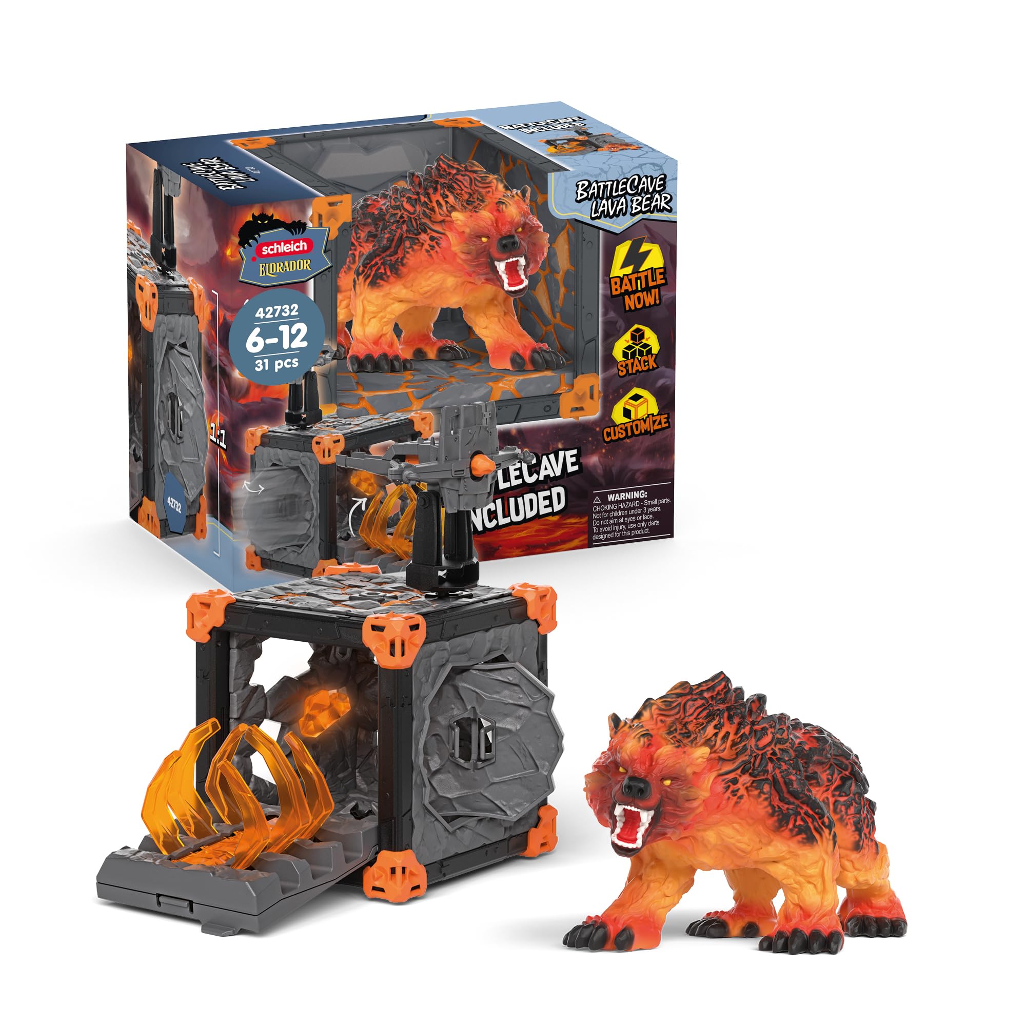 schleich ELDRADOR | BattleCave Ours de Lave 42732 | dès 6 Ans | 31 pièces | Coffret avec caverne, monstre et cristal | fonction de tir et piège articulé | cavernes empilables pour arène