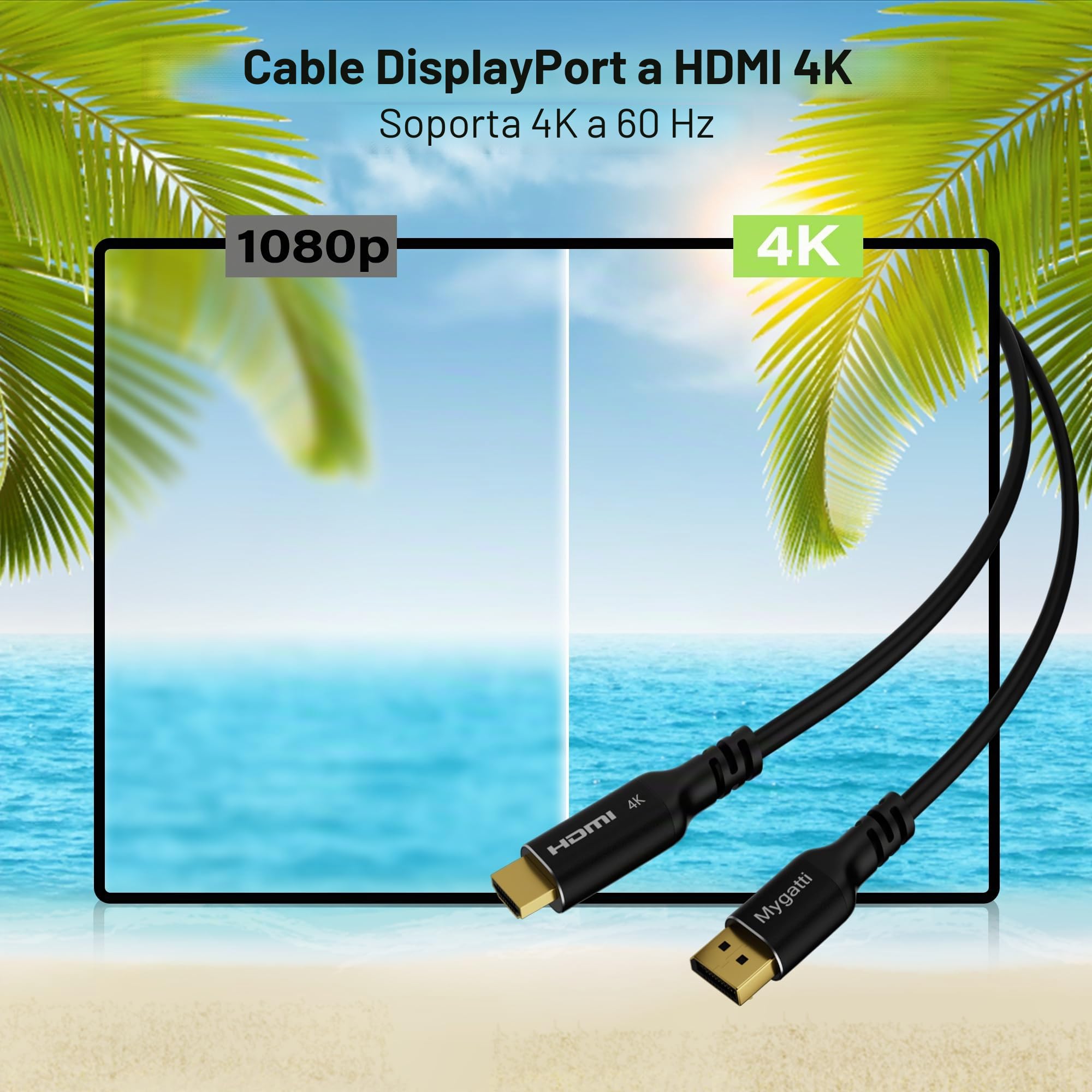 Cable DisplayPort a HDMI de 15 metros (4K UHD),24 AWG de cobre puro,4K@60 Hz,cable de conexión unidireccional DP a HDMI,para monitor,TV,proyector,portátil,PC,AMD,NVIDIA