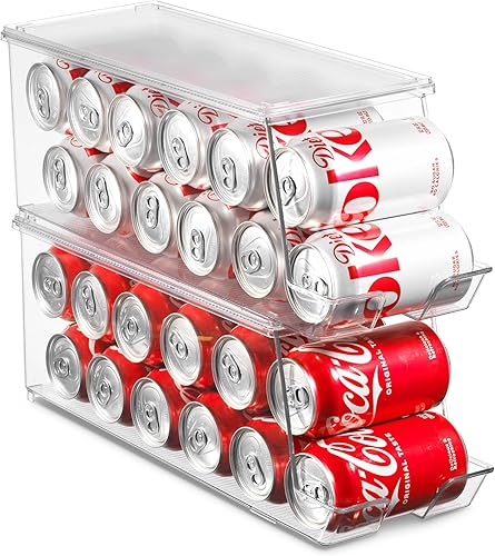 Miniatura 2 de Juego de 2 cubos organizadores apilables para refrigerador, dispensador de latas de soda, soporte de bebidas para refrigerador, congelador, cocina,