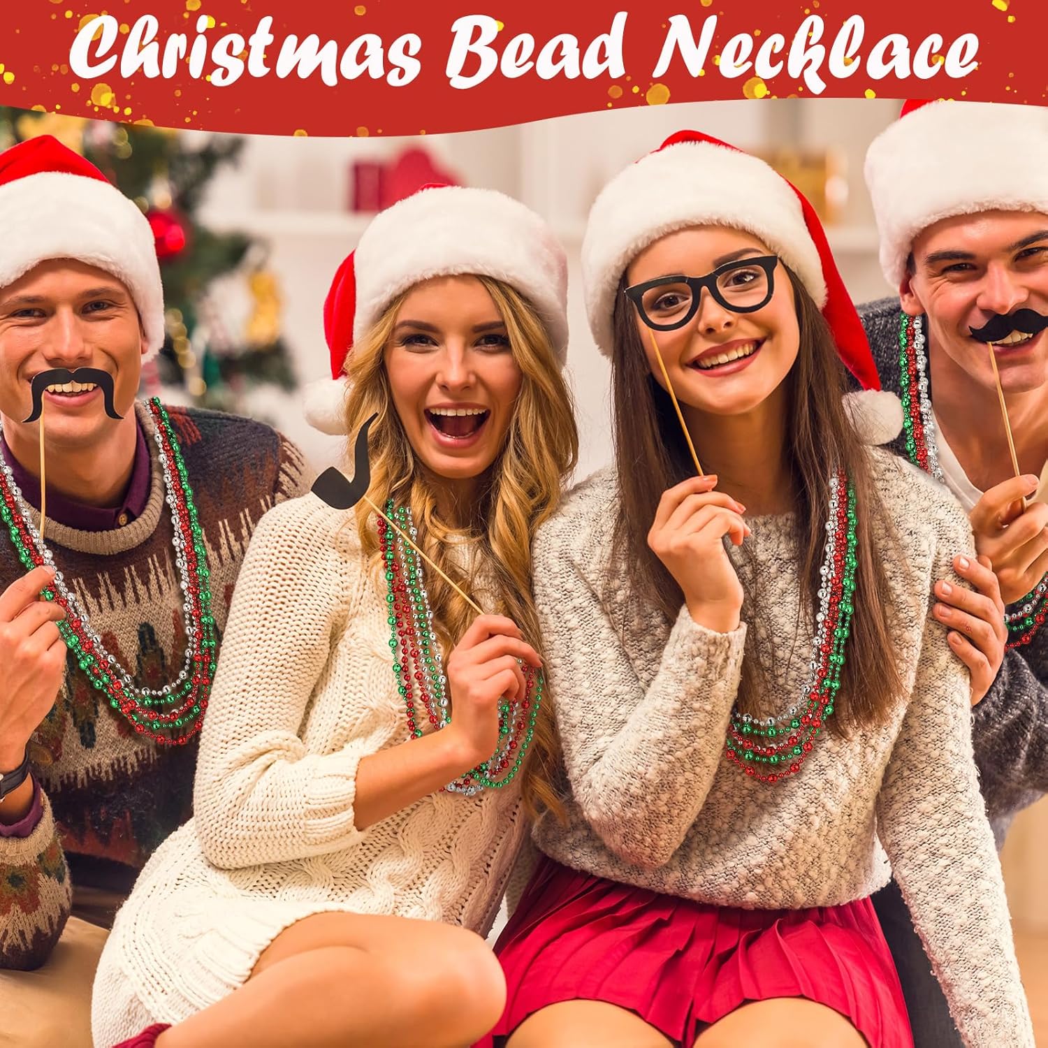 Kigeli 600 Pcs Christmas Bead Necklace Red Green Bead Necklace Stuff Xmas Beaded Necklace Bulk Festival Parade Throw Accessories for Party Favors Decorations