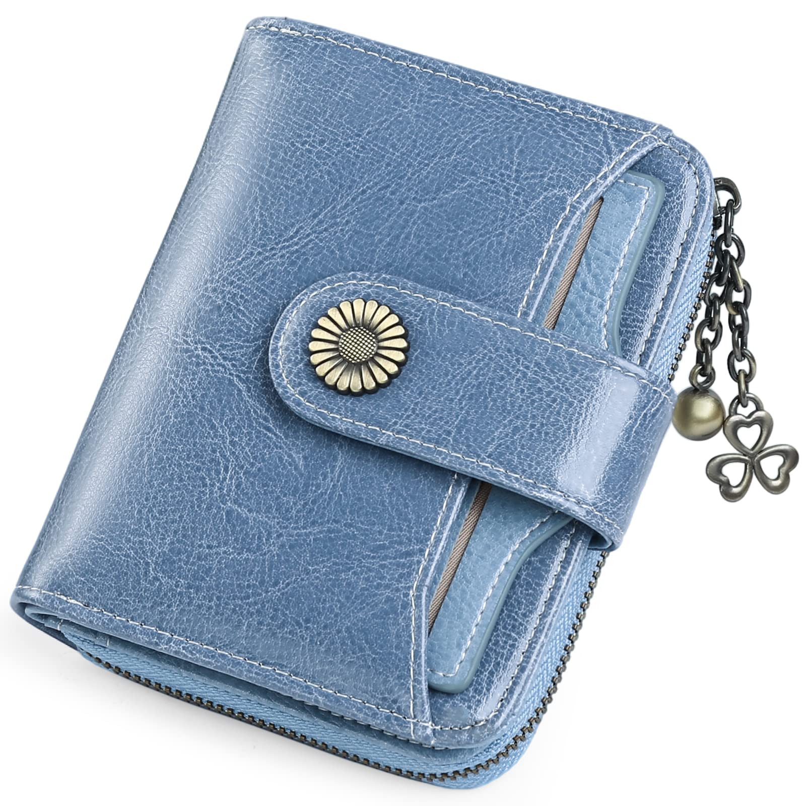 SENDEFN Women's Bi-fold Wallet, Genuine Leather, Popular, Stylish, Soft to the Touch, Genuine Product (Coin Pocket Included) RFID & Magnetic Skimming Prevention, Bb-Gray-blue
