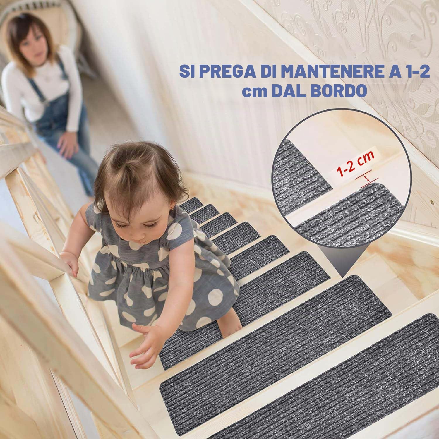 15 Pezzi Tappetini per Gradini, Tappetino per Scale Autoadesivo Antiscivolo per Interni, Tappetino per Scale per Bambini, Anziani e Animali Domestici, 60x20cm (Grigio Scuro)