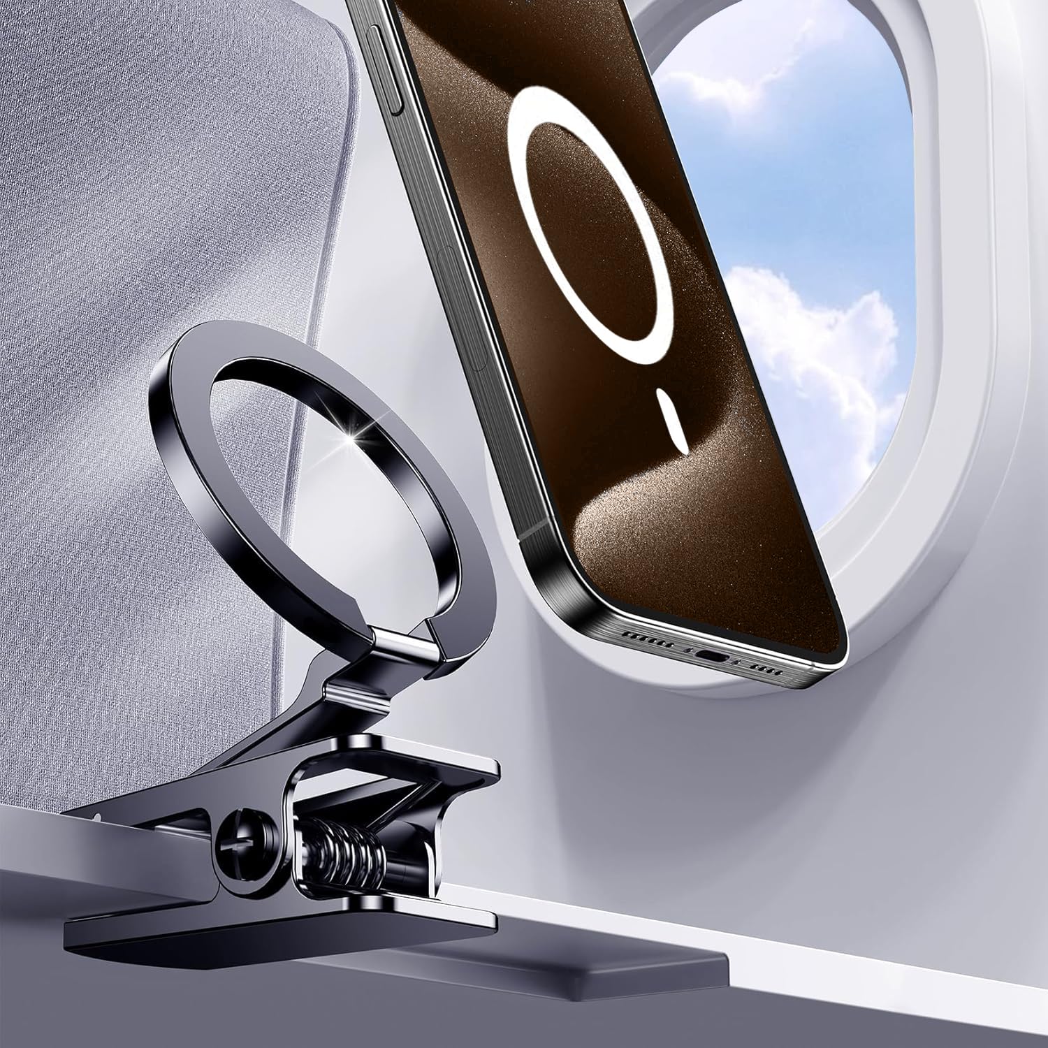 Travel Essentials for Foldable MagSafe Airplane Phone Holder, Universal Hands-Free Plane Phone Holder Travel Essentials for Car, Portable Travel Accessories for iPhone 15/14/13/12 & Magsafe Case